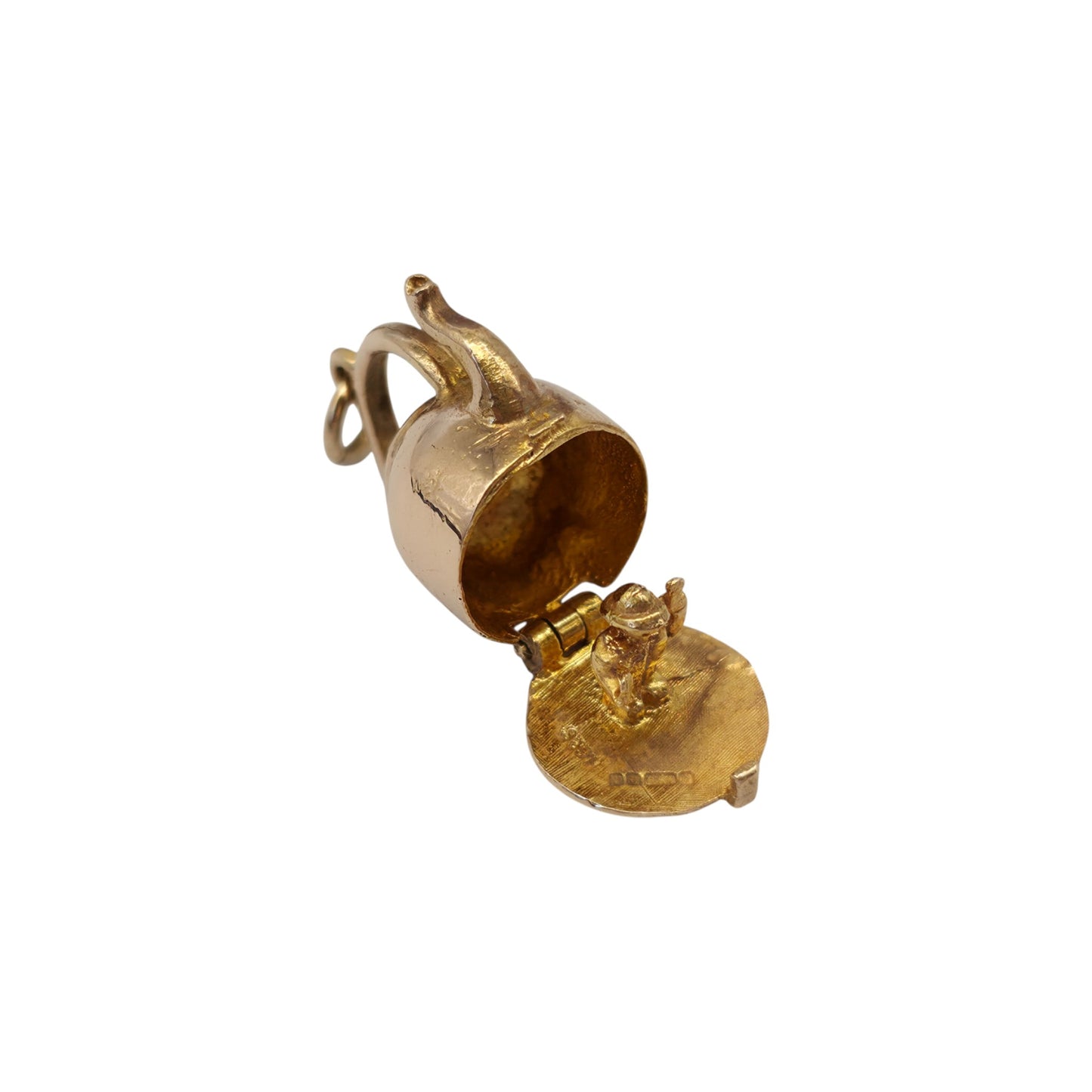 9ct 375 Yellow Gold Man Inside Kettle Opening Charm 1971 L 1.4 cm 3.8 g.