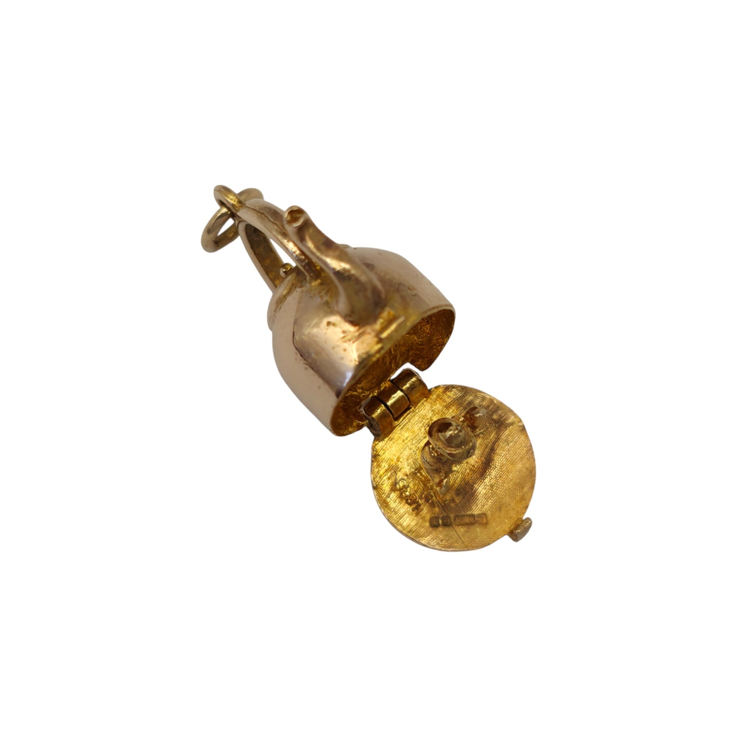 9ct 375 Yellow Gold Man Inside Kettle Opening Charm 1971 L 1.4 cm 3.8 g.