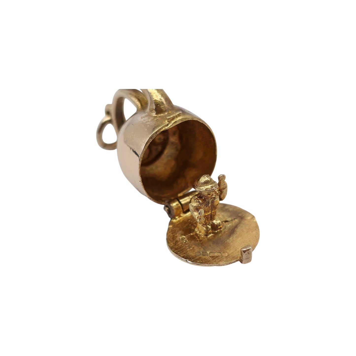 9ct 375 Yellow Gold Man Inside Kettle Opening Charm 1971 L 1.4 cm 3.8 g.