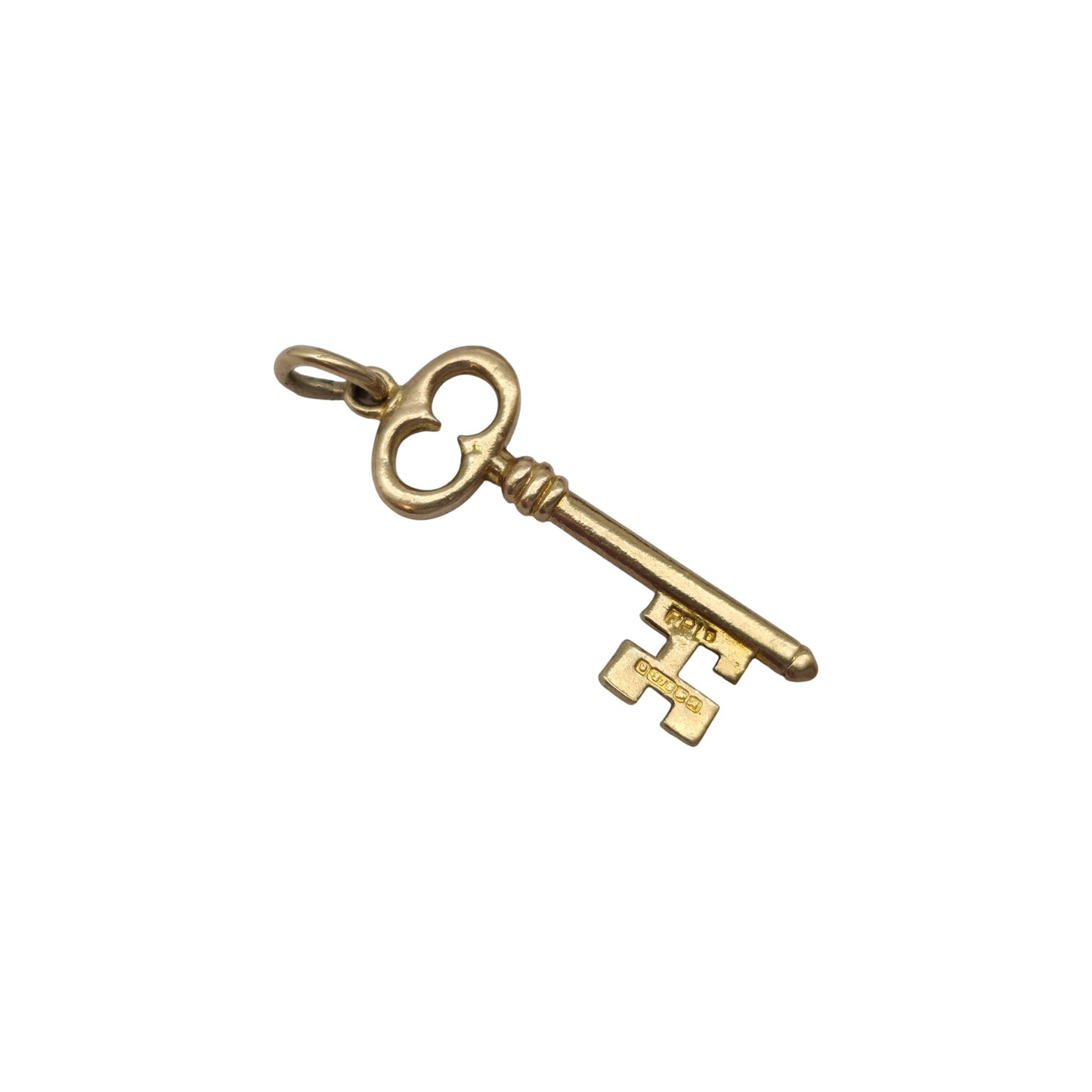 9ct 375 Yellow Gold Key Charm 1950 L 2.2 cm 1.3 g.