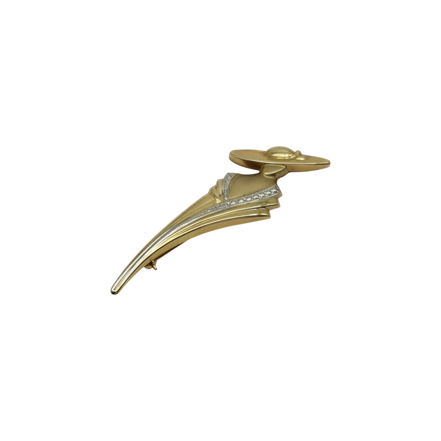 9ct 375 Yellow & White Gold Ladies Silhouette Brooch L 6.9 cm 3.5 g.