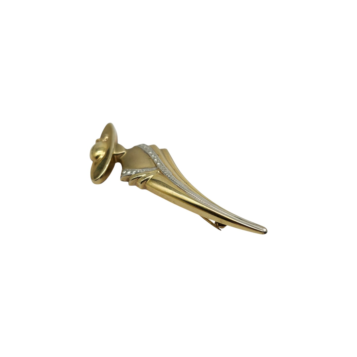 9ct 375 Yellow & White Gold Ladies Silhouette Brooch L 6.9 cm 3.5 g.