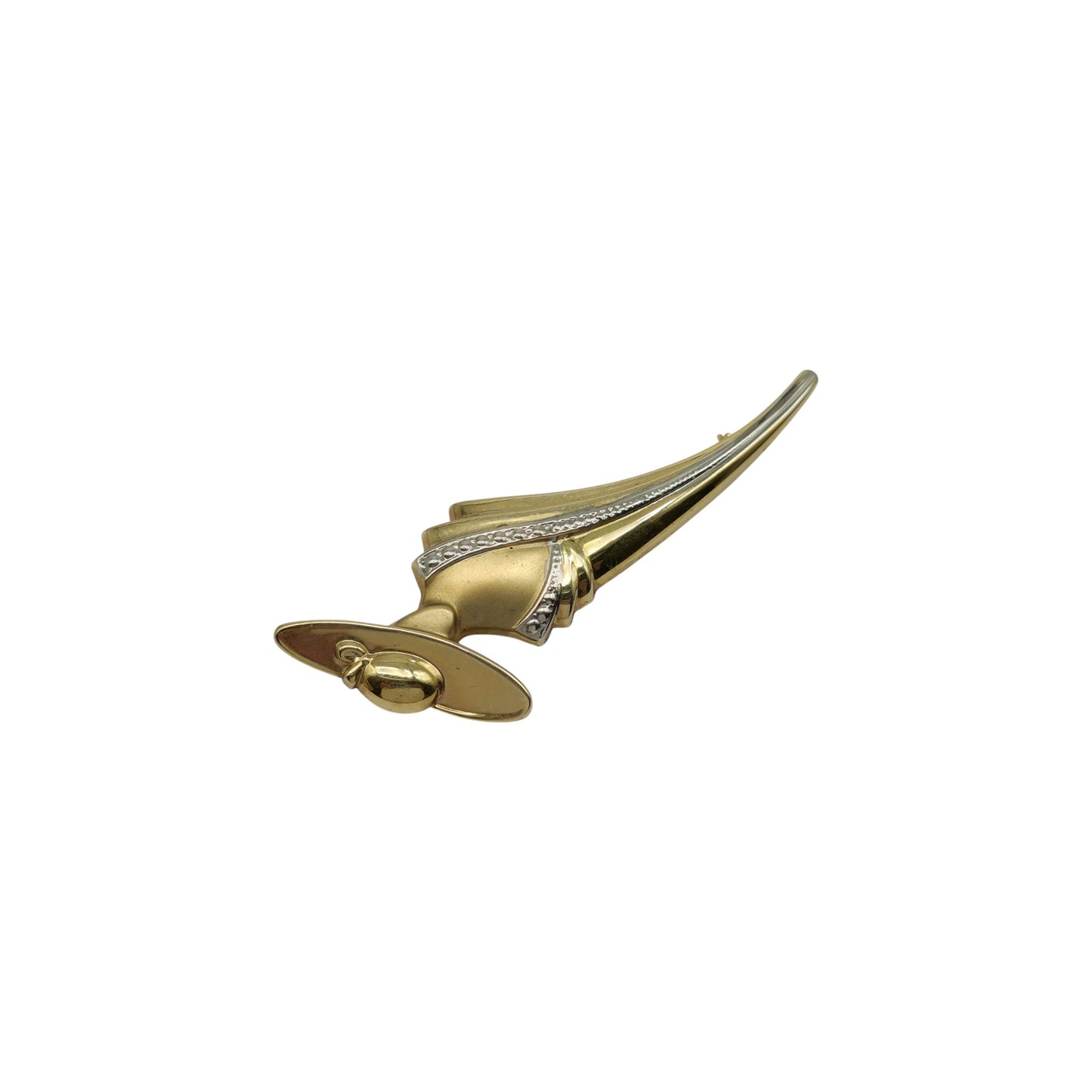 9ct 375 Yellow & White Gold Ladies Silhouette Brooch L 6.9 cm 3.5 g.