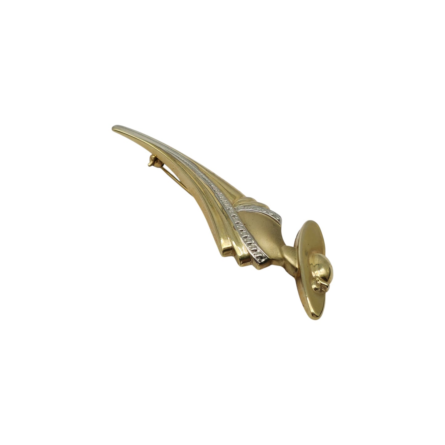 9ct 375 Yellow & White Gold Ladies Silhouette Brooch L 6.9 cm 3.5 g.