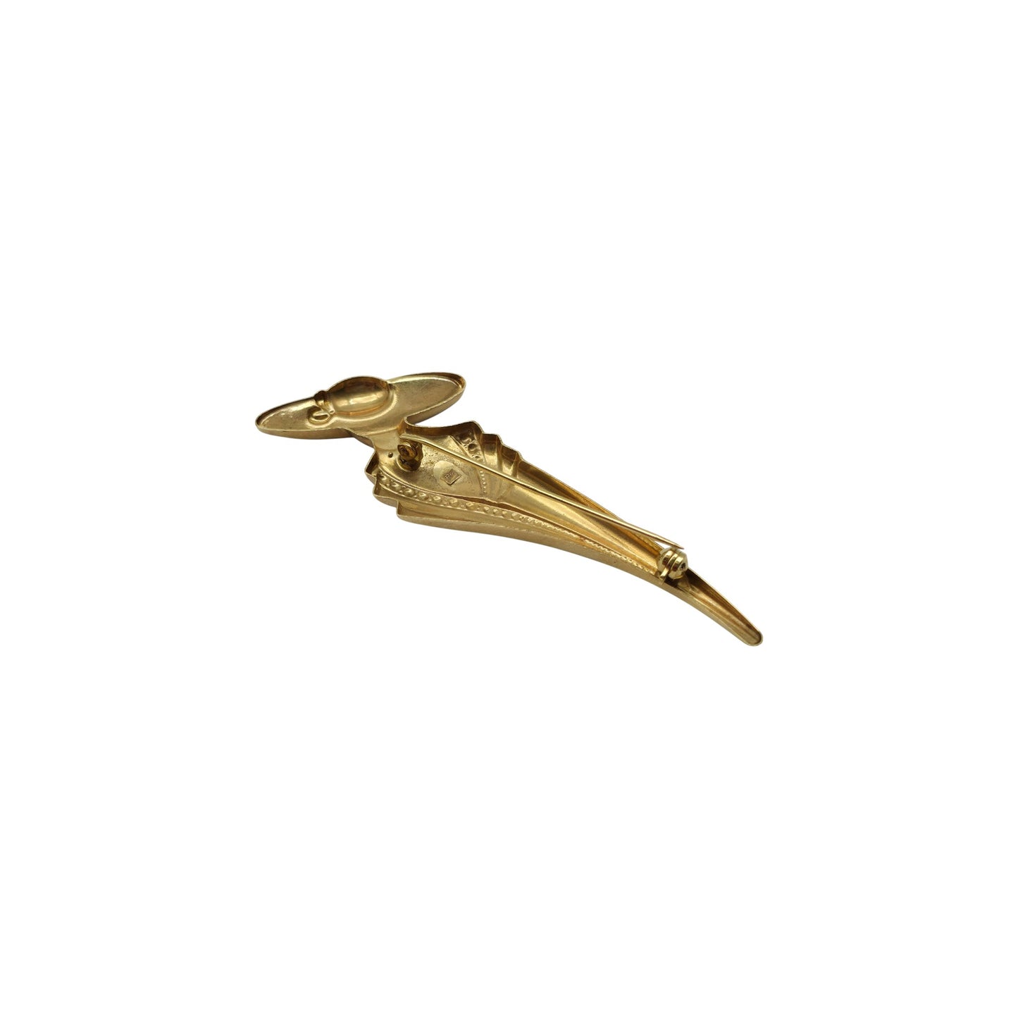 9ct 375 Yellow & White Gold Ladies Silhouette Brooch L 6.9 cm 3.5 g.