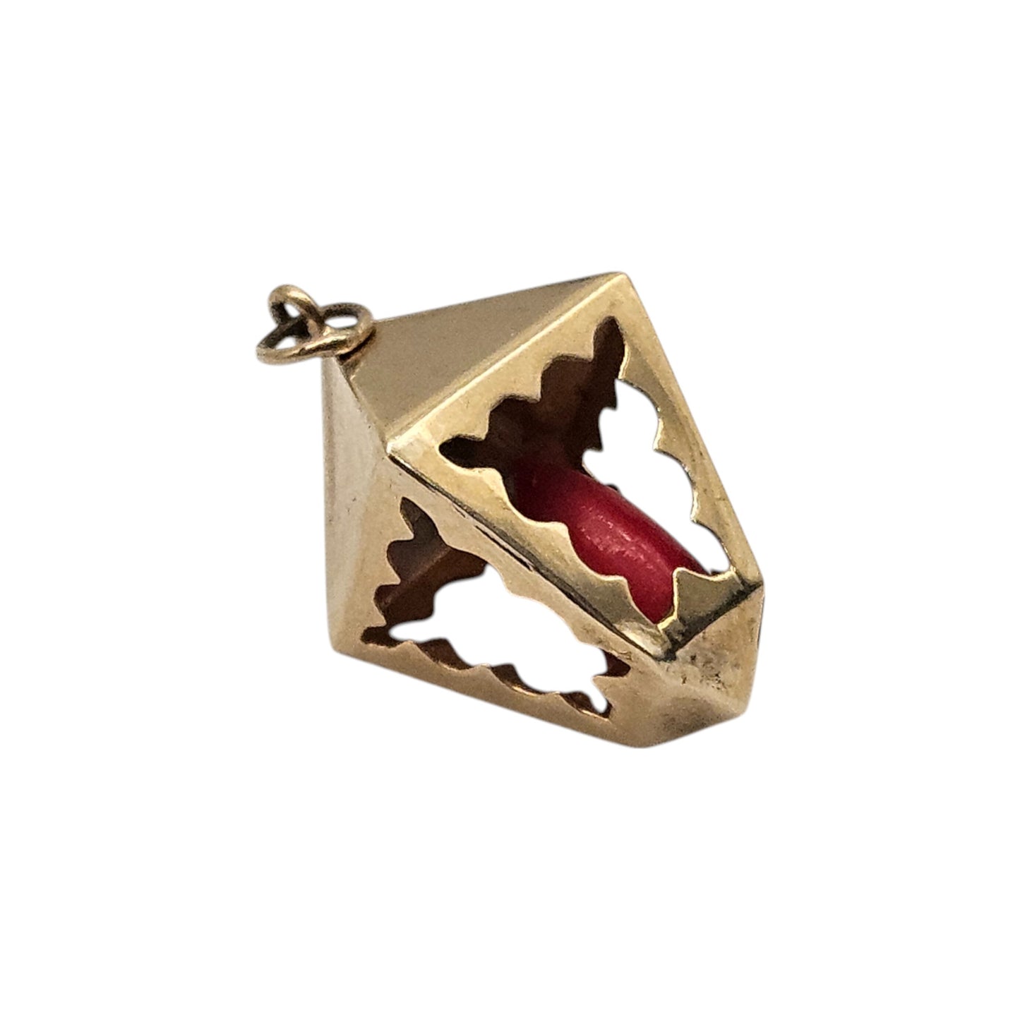 9ct 375 Yellow Gold Lantern Charm 1966 L 1.9 cm 1.6 g.