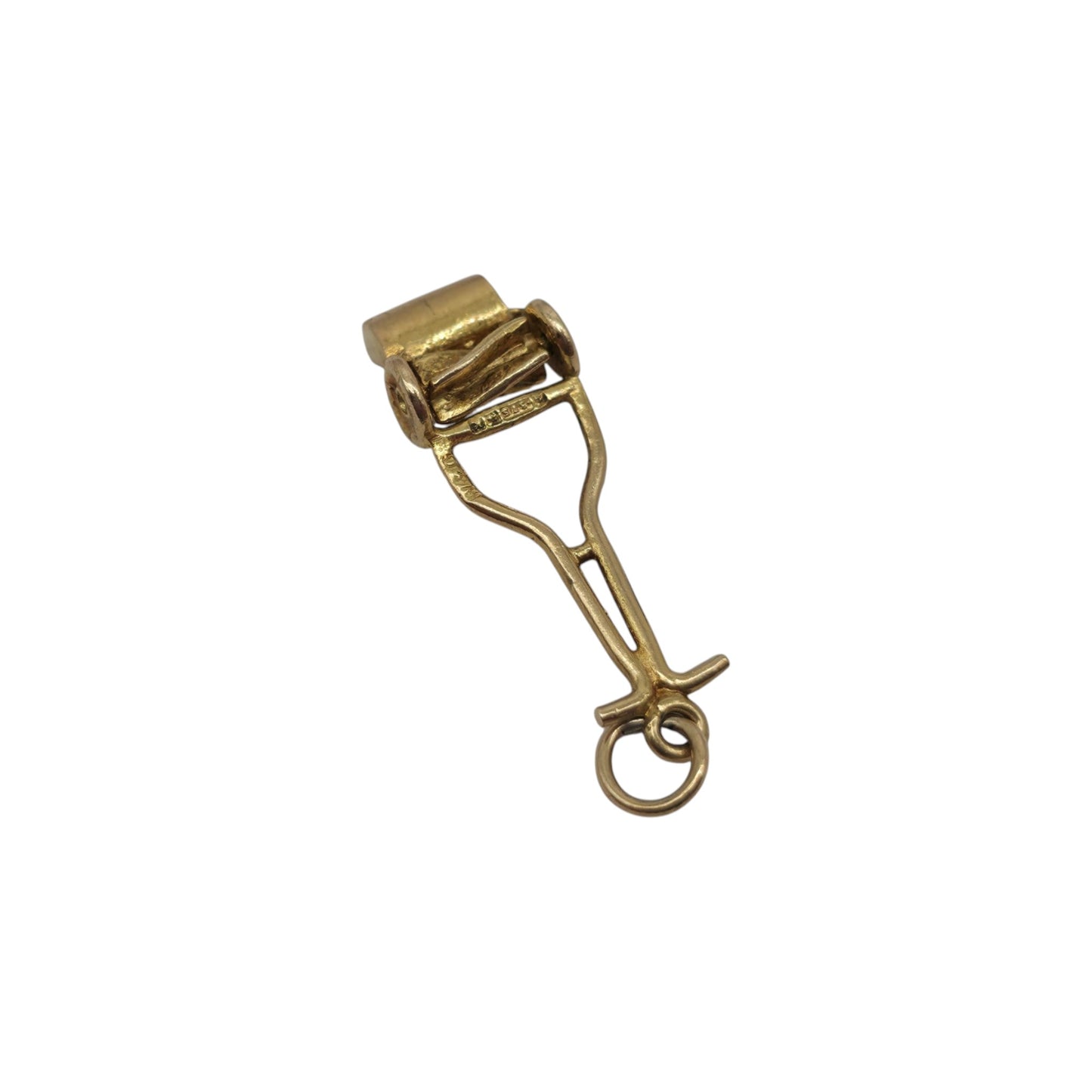 9ct 375 Yellow Gold Lawn Mower Charm 1959 L 2.1 cm 1.1 g.