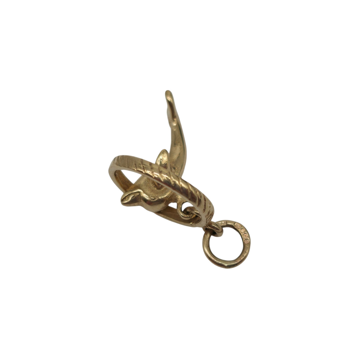 9ct 375 Yellow Gold Leaping Dolphin Charm 2004 L 1.6 cm 2.2 g.