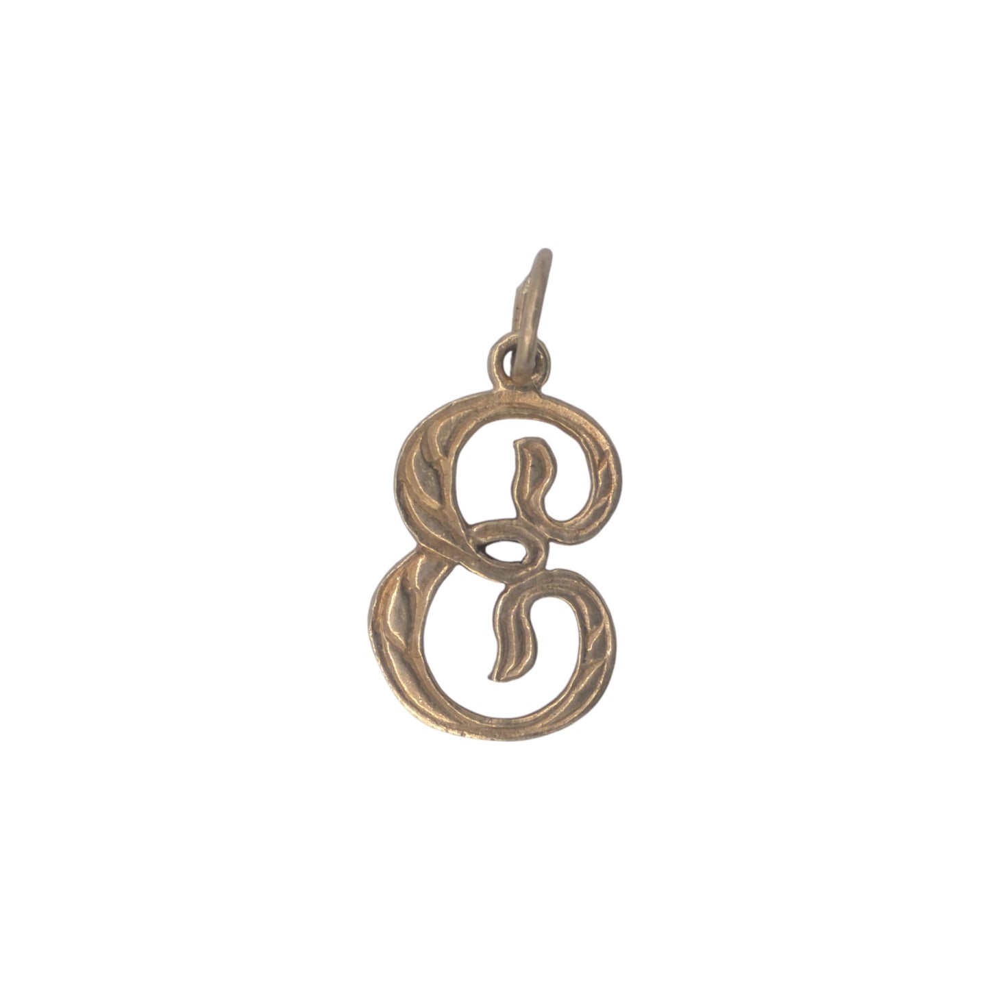9ct 375 Yellow Gold Initial "E" Letter Charm 1972 L 1.4 cm 0.8 g.
