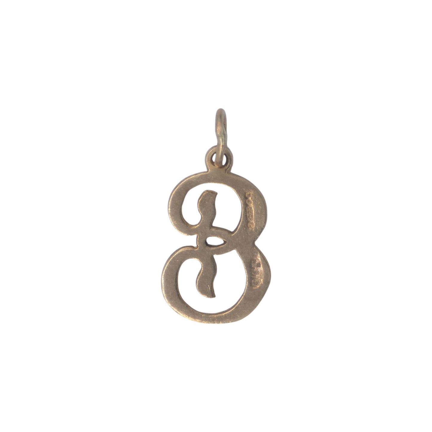 9ct 375 Yellow Gold Initial "E" Letter Charm 1972 L 1.4 cm 0.8 g.