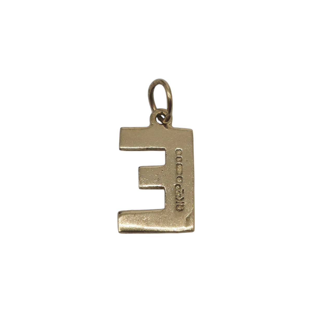 9ct 375 Yellow Gold Letter "E" Initial Charm 1980 L 1.2 cm 0.7 g.