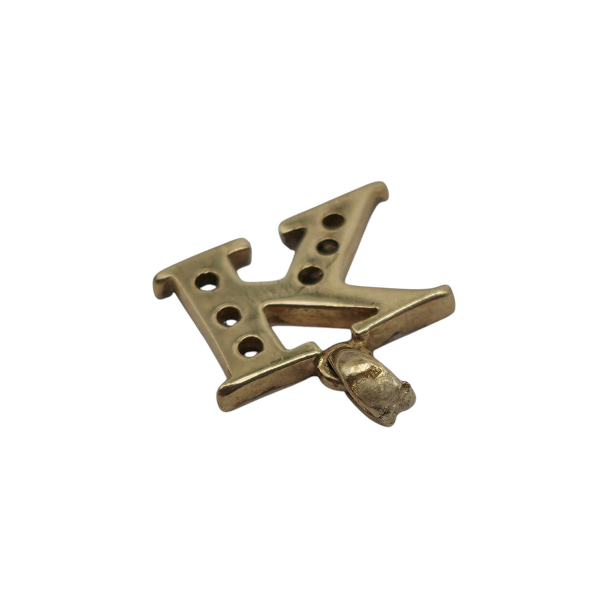 9ct 375 Yellow & White Gold Letter "K" Initial Pendant L 0.8 cm 1.0 g.