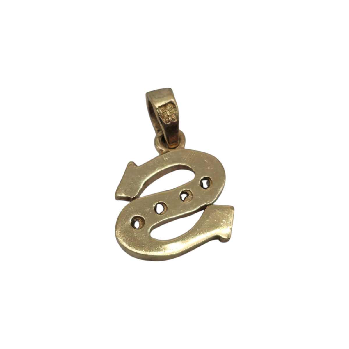 9ct 375 Yellow & White Gold Letter "S" Initial Pendant L 0.9 cm 1.2 g.