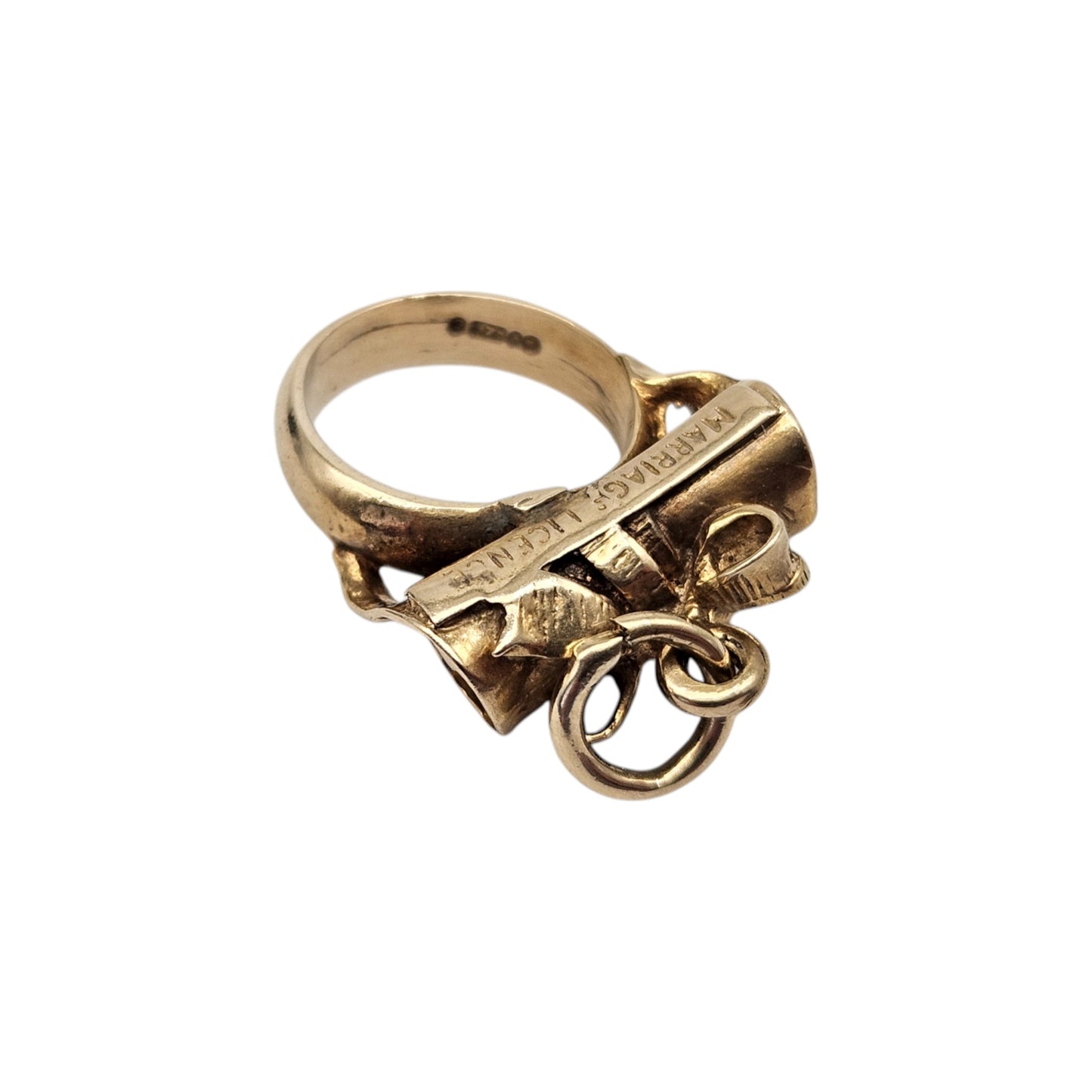 9ct 375 Yellow Gold Marriage Licence Stanhope Charm 1963 L 1.7 cm 3.4 g.