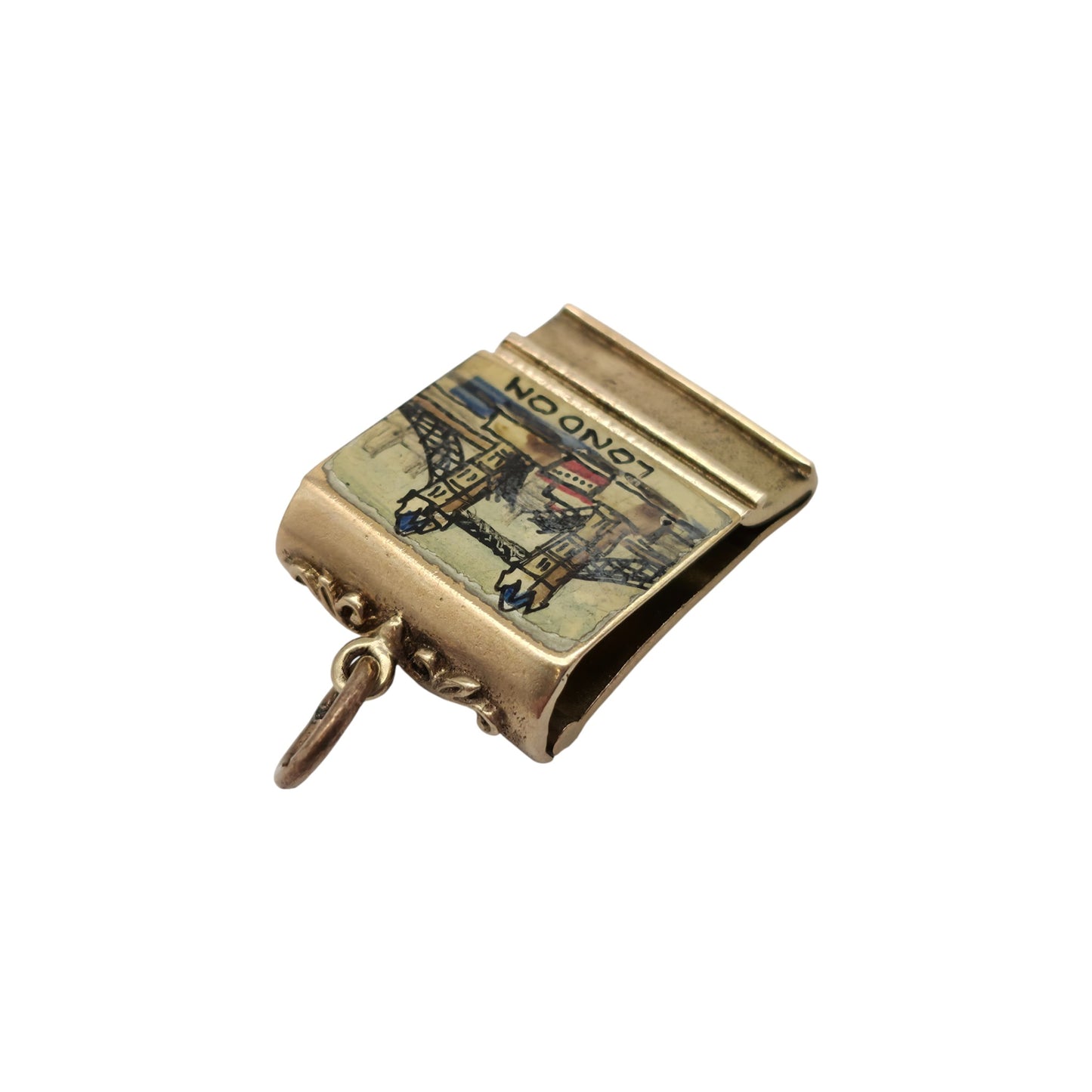 9ct 375 Yellow Gold & Enamel Match Stick Holder Opening Charm c.1960's L 1.9 cm 4.5 g.