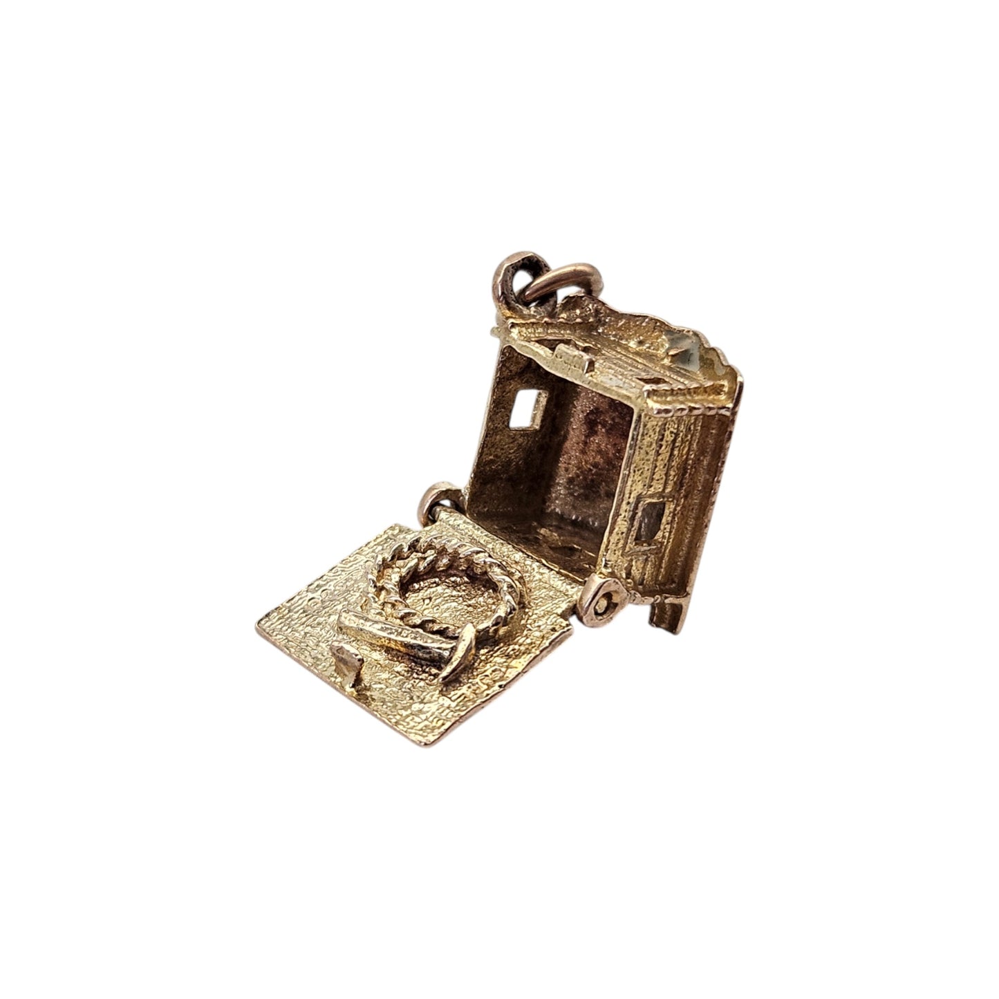 9ct 375 Yellow Gold Miner's Cabin Opening Charm 1965 L 1.1 cm 2.9 g.