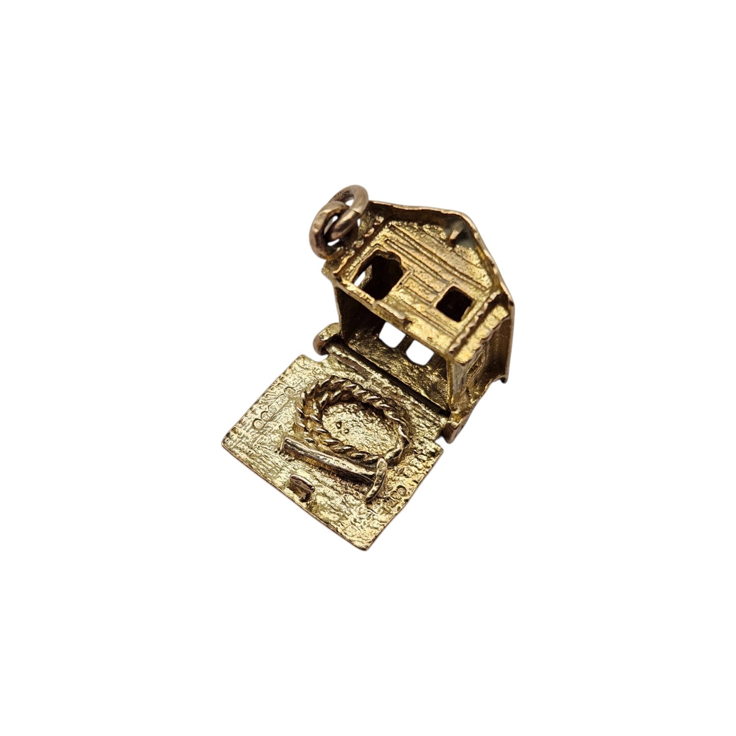 9ct 375 Yellow Gold Miner's Cabin Opening Charm 1965 L 1.1 cm 2.9 g.