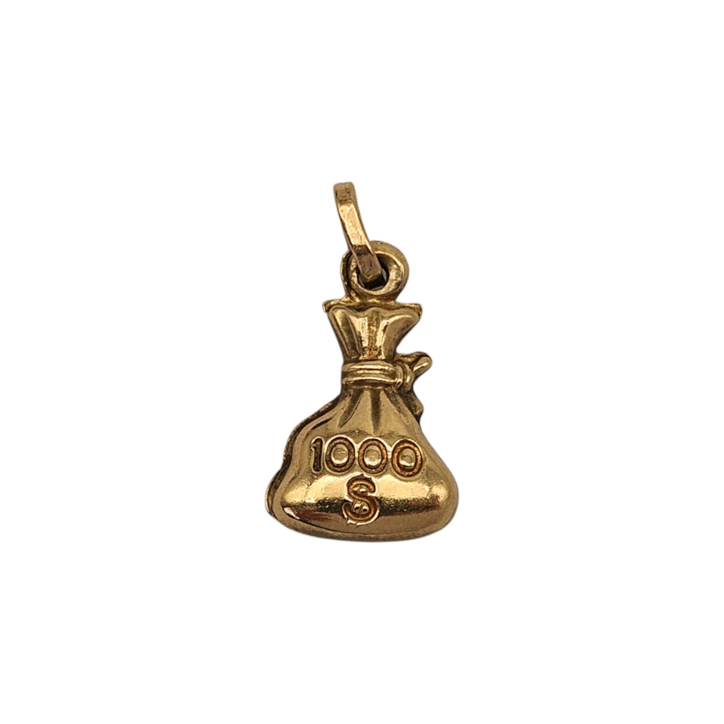 9ct Yellow Gold "$1000" Money Bag Charm L 1.2 cm 0.6 g.