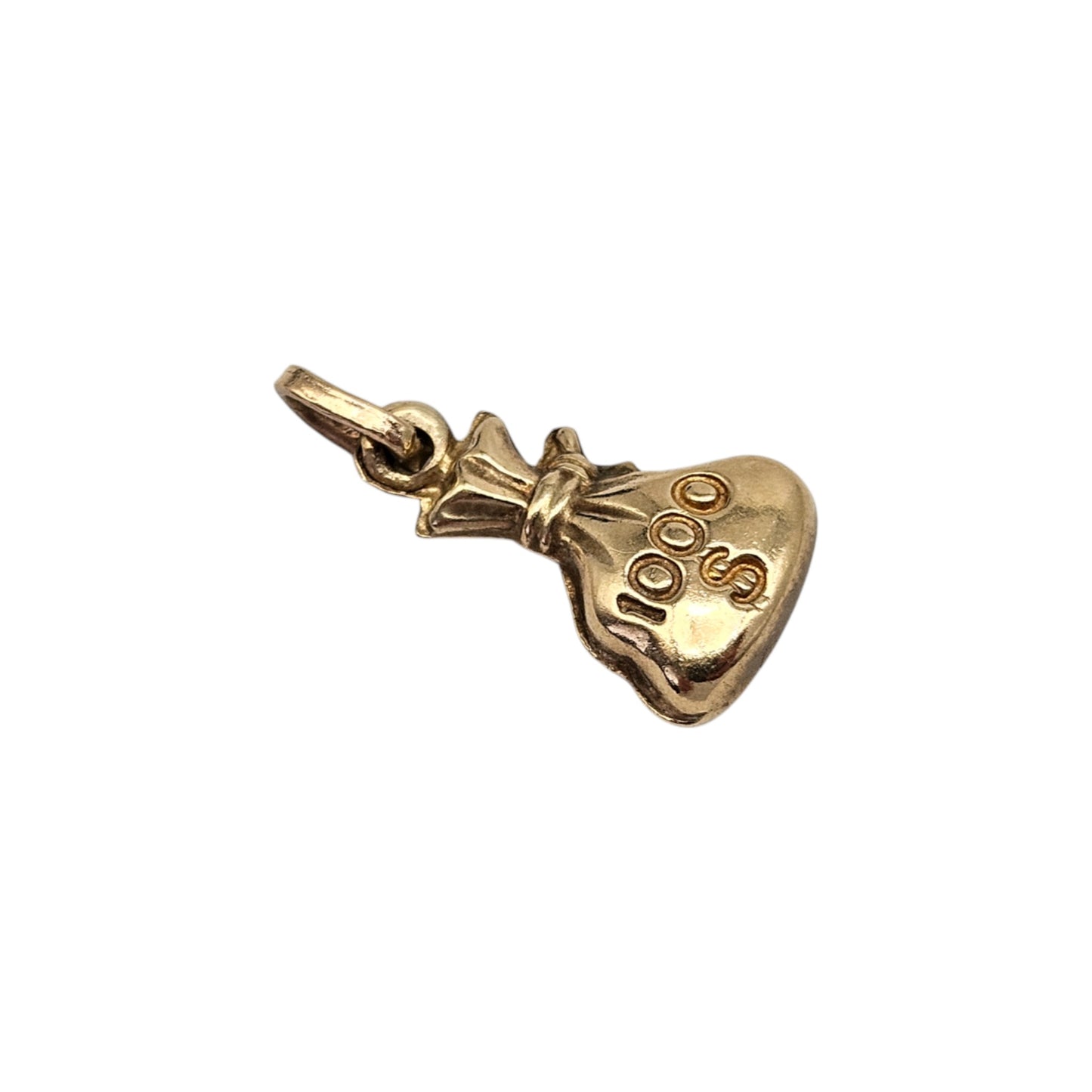 9ct Yellow Gold "$1000" Money Bag Charm L 1.2 cm 0.6 g.