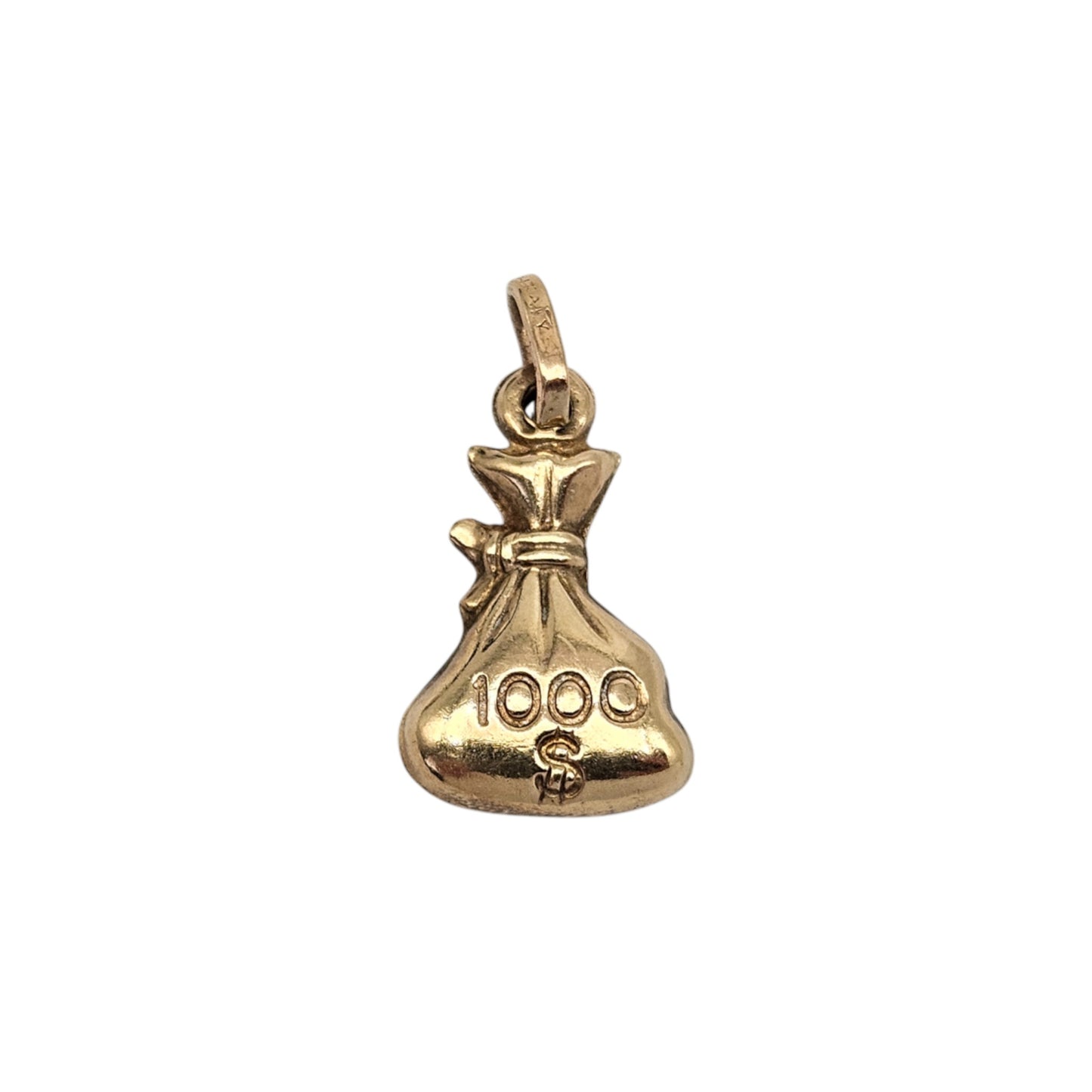 9ct Yellow Gold "$1000" Money Bag Charm L 1.2 cm 0.6 g.