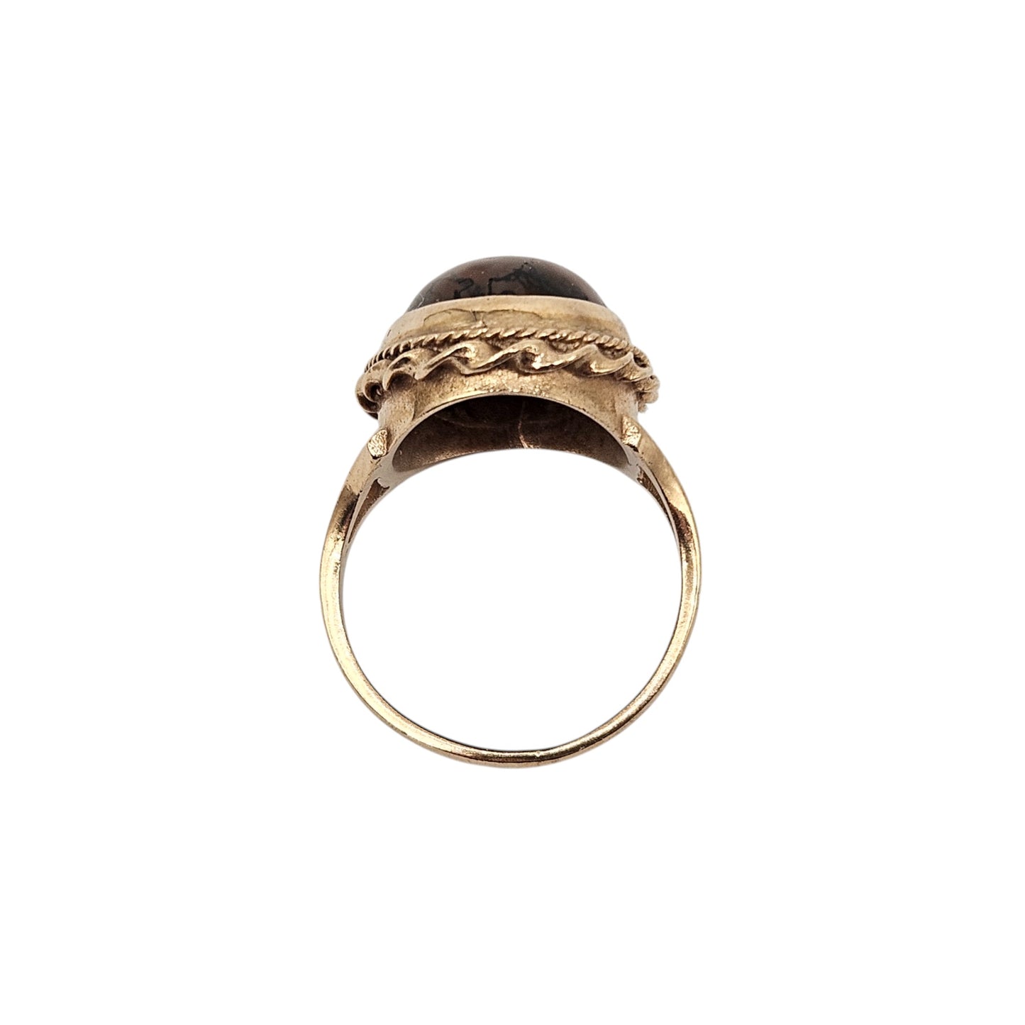 9ct 375 Yellow Gold Moss Agate Ring 1972 Size L 1/2, 5.2 g.