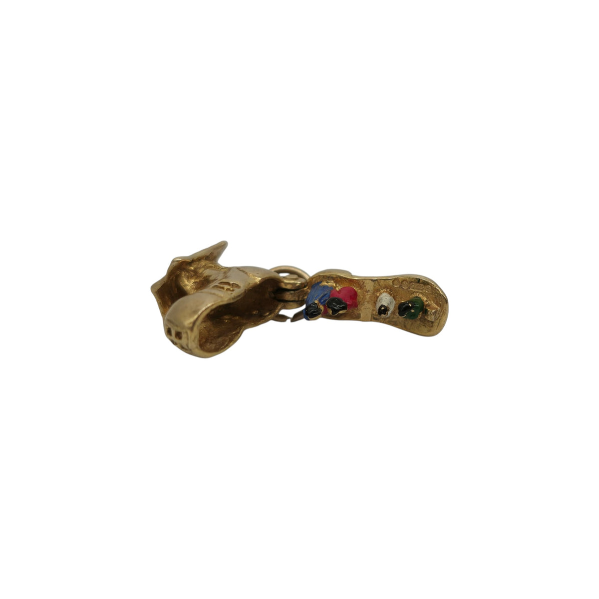 9ct 375 Yellow Gold & Enamel Mother Hubbard Inside Shoe Opening Charm 1967 L 1.5 cm 2.7 g.