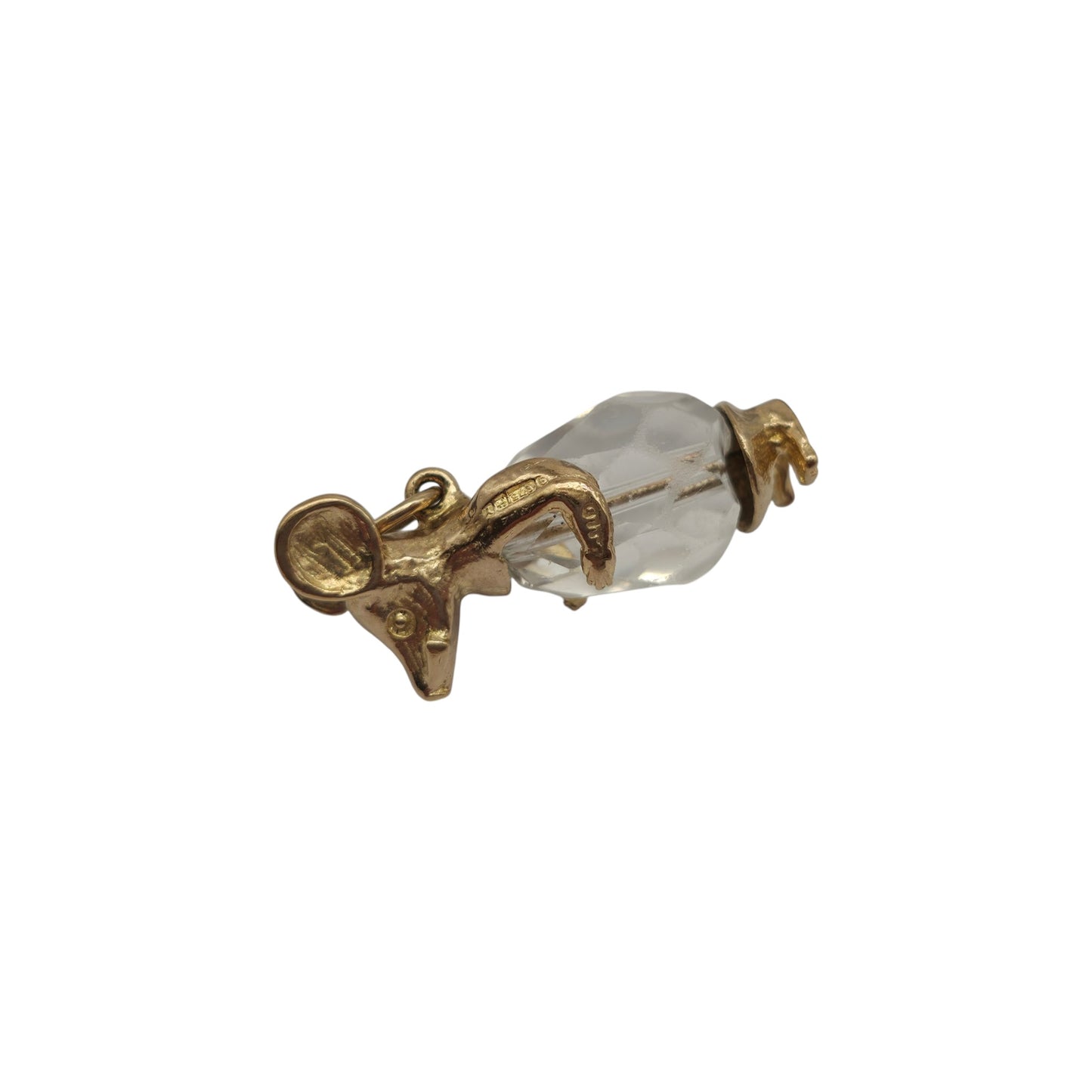 9ct 375 Yellow Gold Mouse Charm 1973 L 2.6 cm 4.8 g.