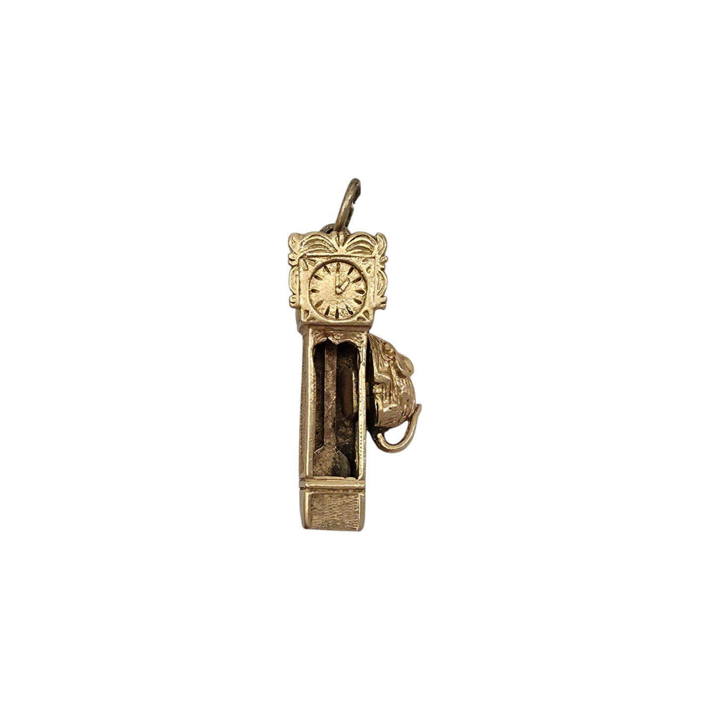 9ct 375 Yellow Gold Mouse On Grandfather Clock Articulated Charm 1964 L 2.2 cm 3.4 g.