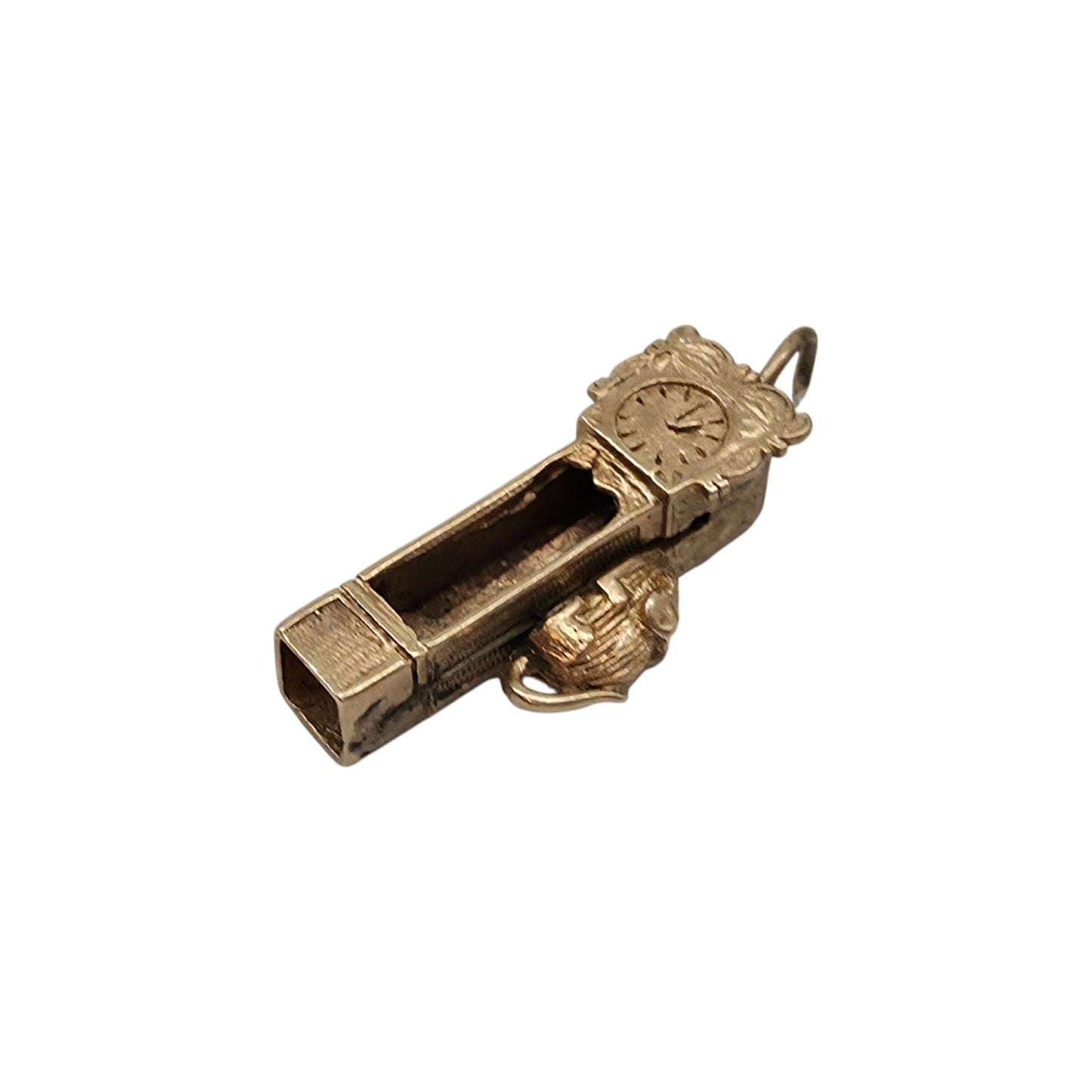 9ct 375 Yellow Gold Mouse On Grandfather Clock Articulated Charm 1964 L 2.2 cm 3.4 g.