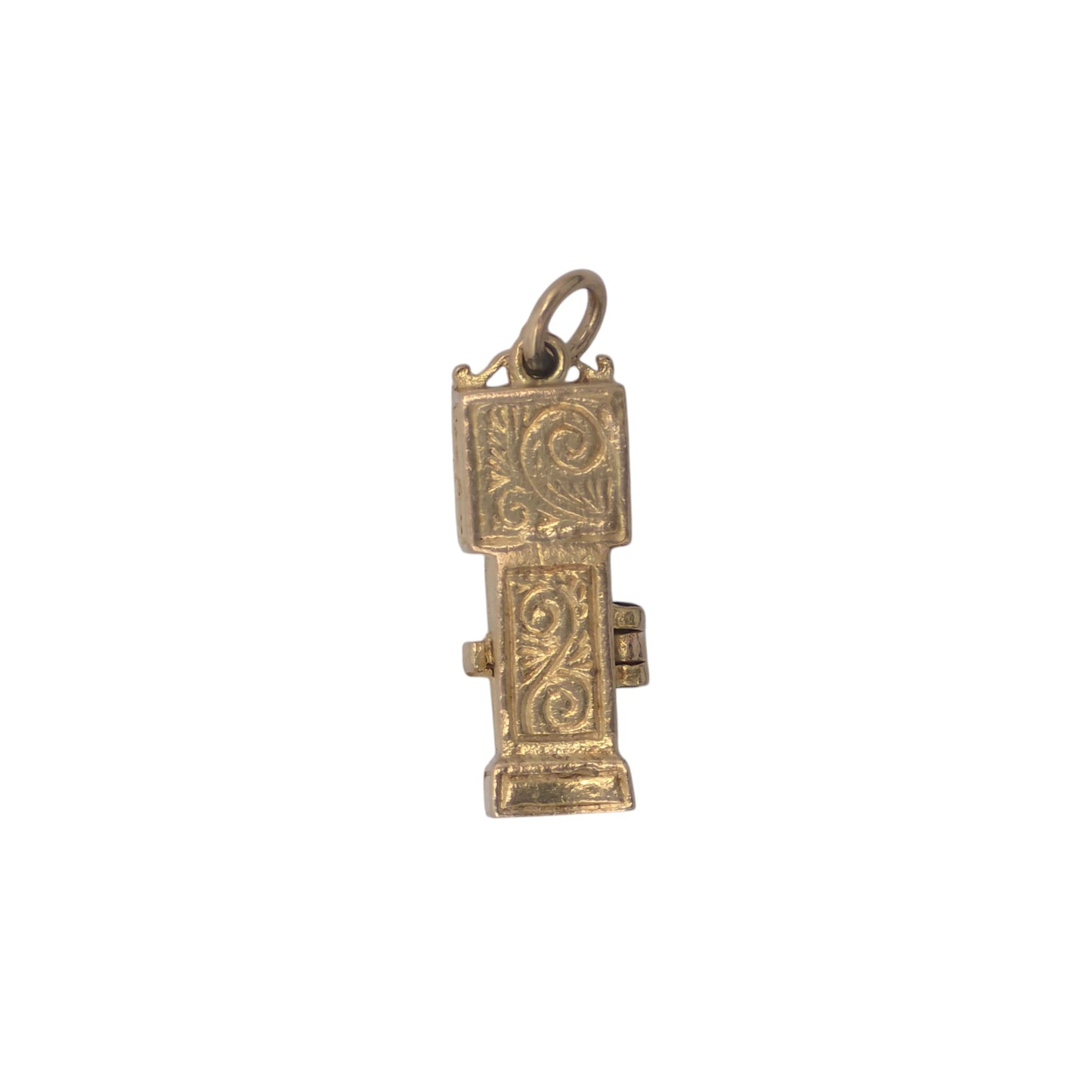 9ct 375 Yellow Gold Mouse Inside Grandfather Clock Opening Charm 1960 L 1.8 cm 2.4 g.