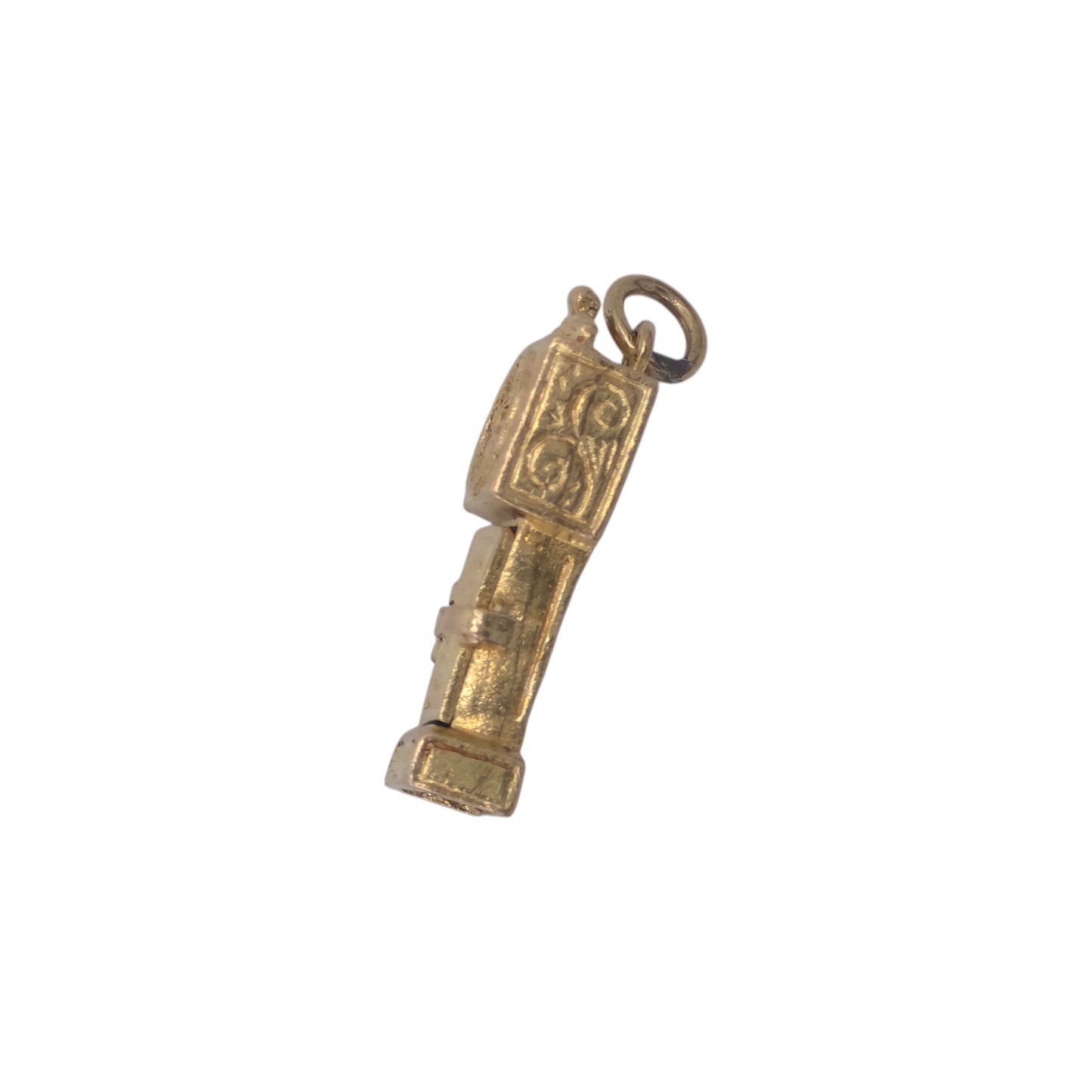 9ct 375 Yellow Gold Mouse Inside Grandfather Clock Opening Charm 1960 L 1.8 cm 2.4 g.