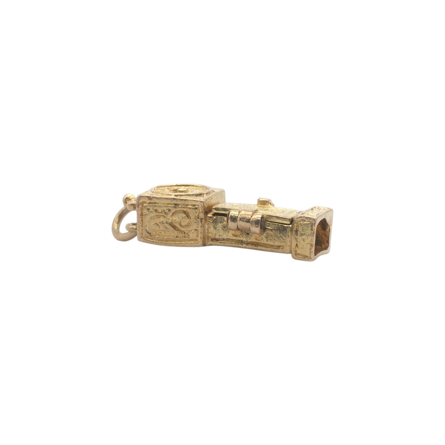 9ct 375 Yellow Gold Mouse Inside Grandfather Clock Opening Charm 1960 L 1.8 cm 2.4 g.