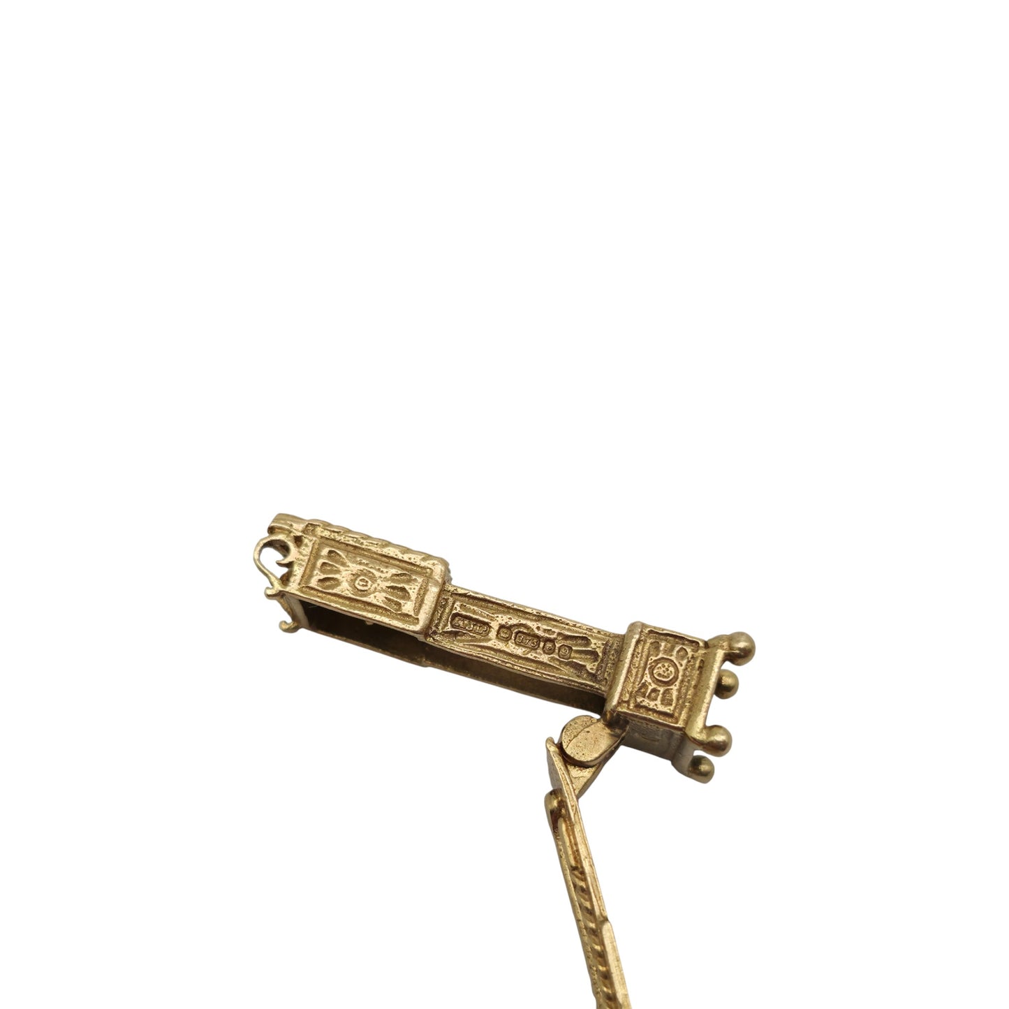 9ct 375 Yellow Gold Mouse Inside Grandfather Clock Charm 1978 L 2.5 cm 3.7 g.