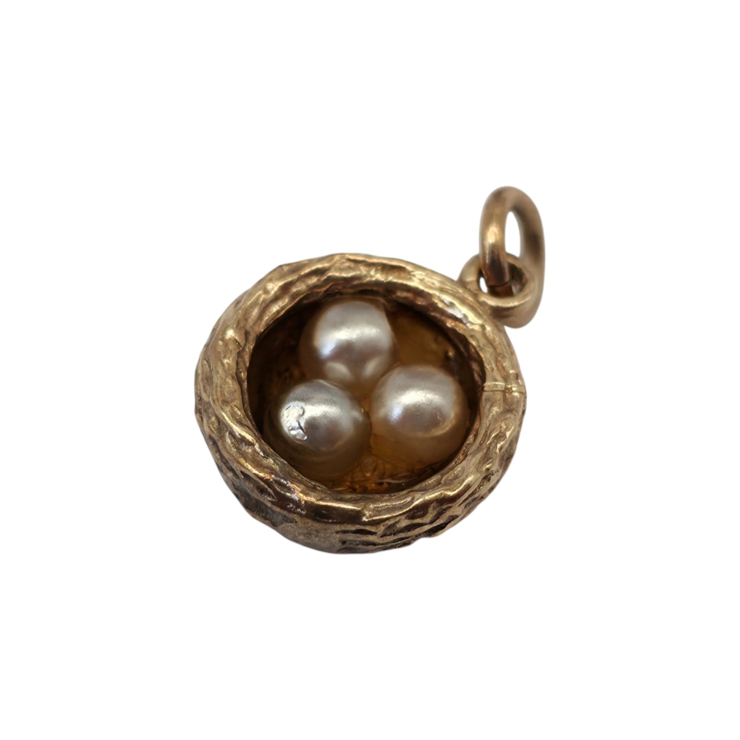9ct 375 Yellow Gold Nest With Pearls Charm c.1980 L 1.1 cm 2.7 g.