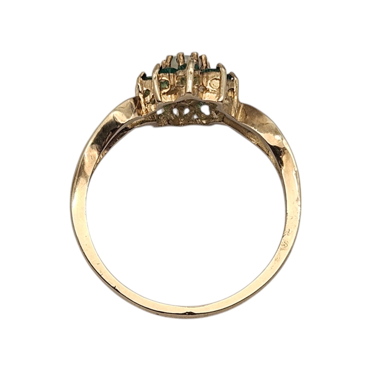 9ct 375 Yellow Gold Opal & Emeralds Ring Size P 1/2 2.9 g.