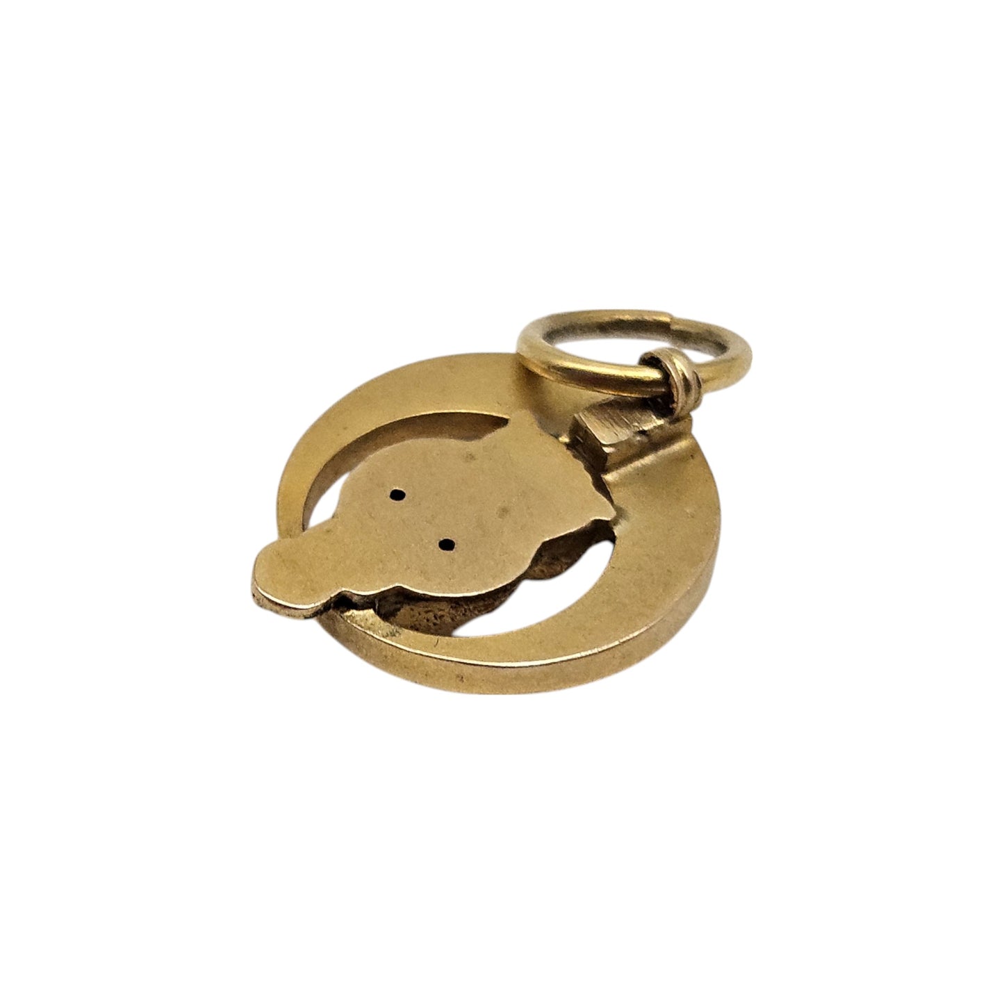 Rare Antique 9ct Yellow Gold Crescent Owl Charm With Ruby & Pearls c.1900