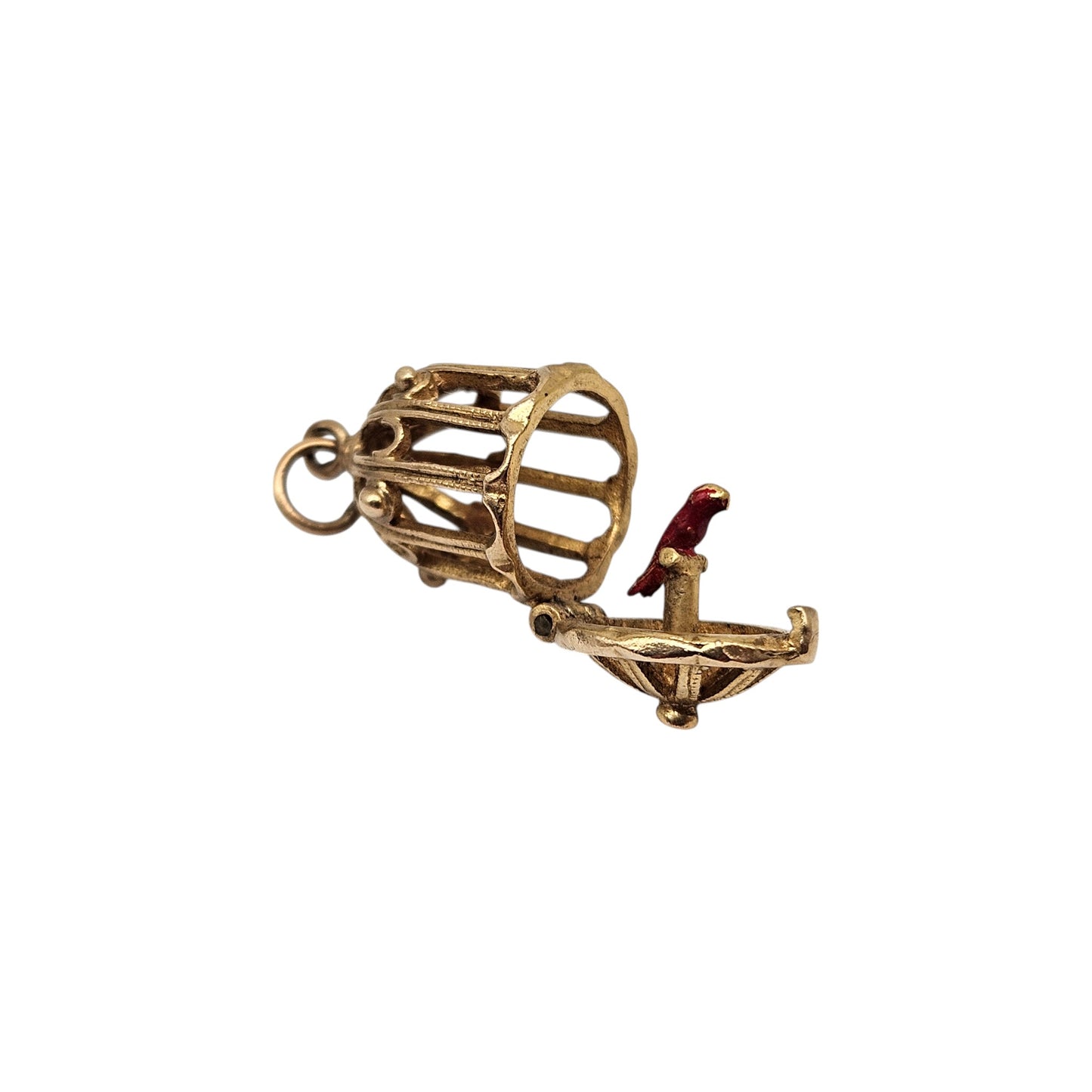 9ct 375 Yellow Gold Parrot In The Cage Opening Charm 1963 L 1.8 cm 3.7 g.