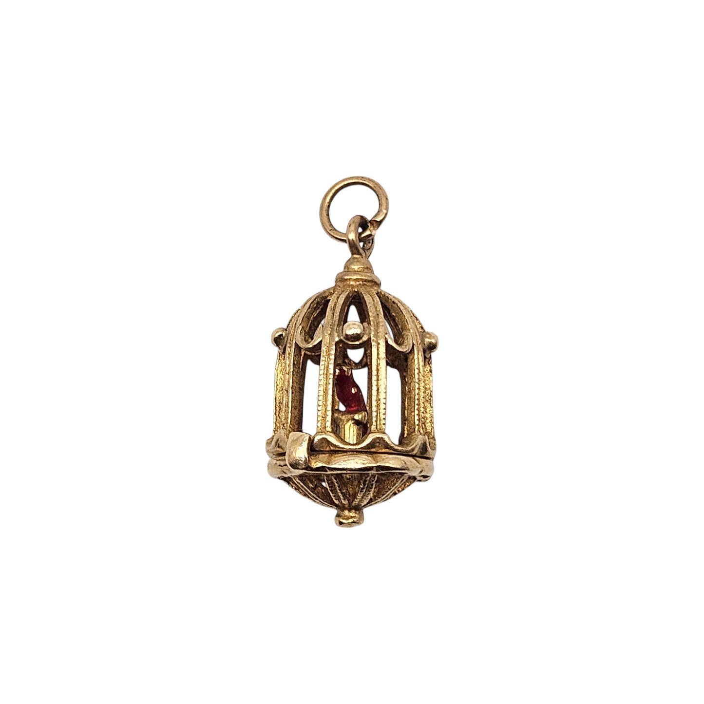 9ct 375 Yellow Gold Parrot In The Cage Opening Charm 1963 L 1.8 cm 3.7 g.