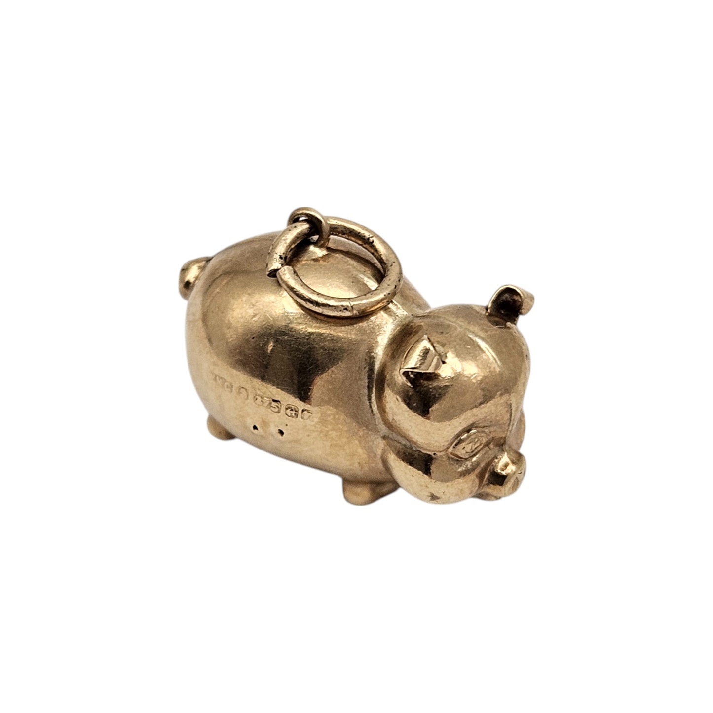 Cute 9ct 375 Yellow Gold Pig Charm 1970 L 1.7 cm 1.2 g.