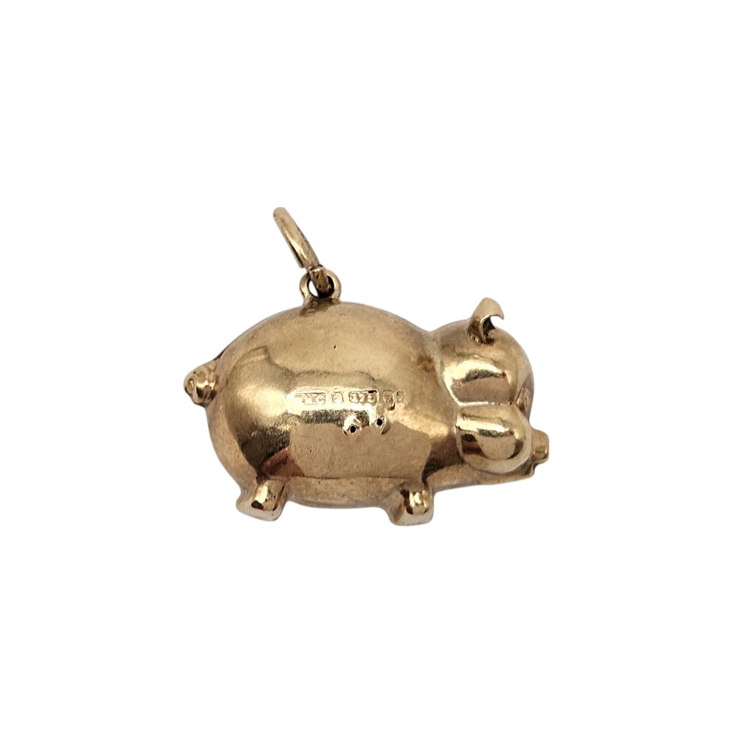 Cute 9ct 375 Yellow Gold Pig Charm 1970 L 1.7 cm 1.2 g.