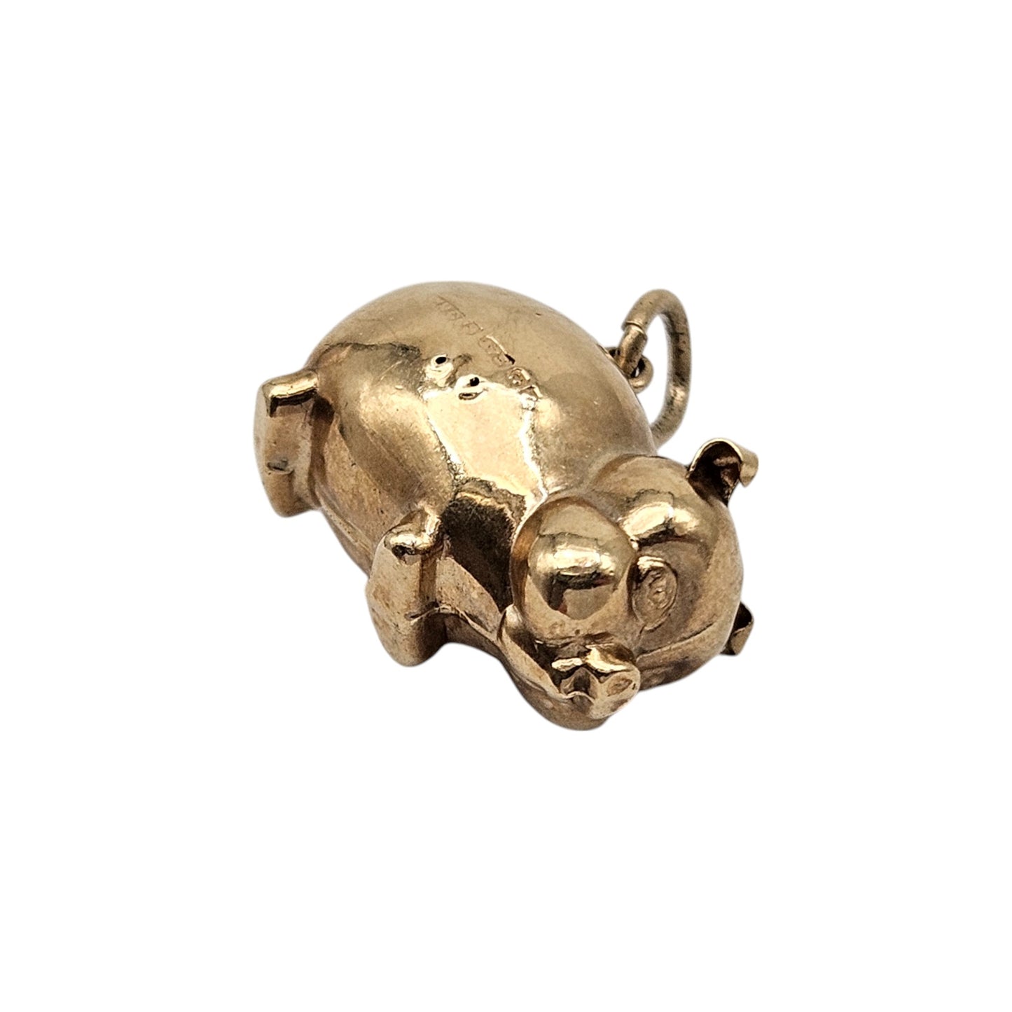 Cute 9ct 375 Yellow Gold Pig Charm 1970 L 1.7 cm 1.2 g.