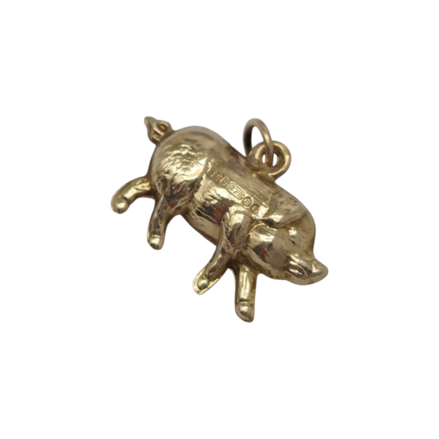 9ct 375 Yellow Gold Pig Charm 1967 L 1.7 cm 0.5 g.