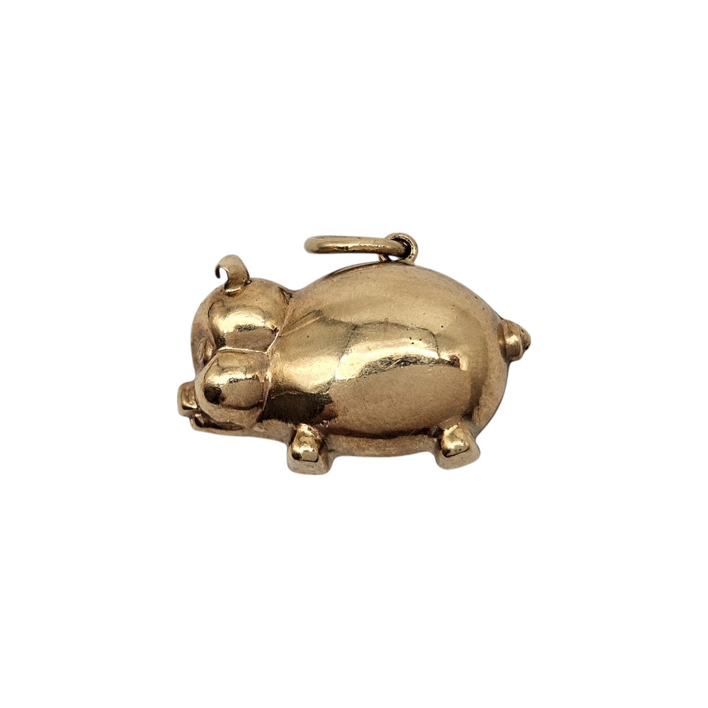 Cute 9ct 375 Yellow Gold Pig Charm 1970 L 1.7 cm 1.2 g.