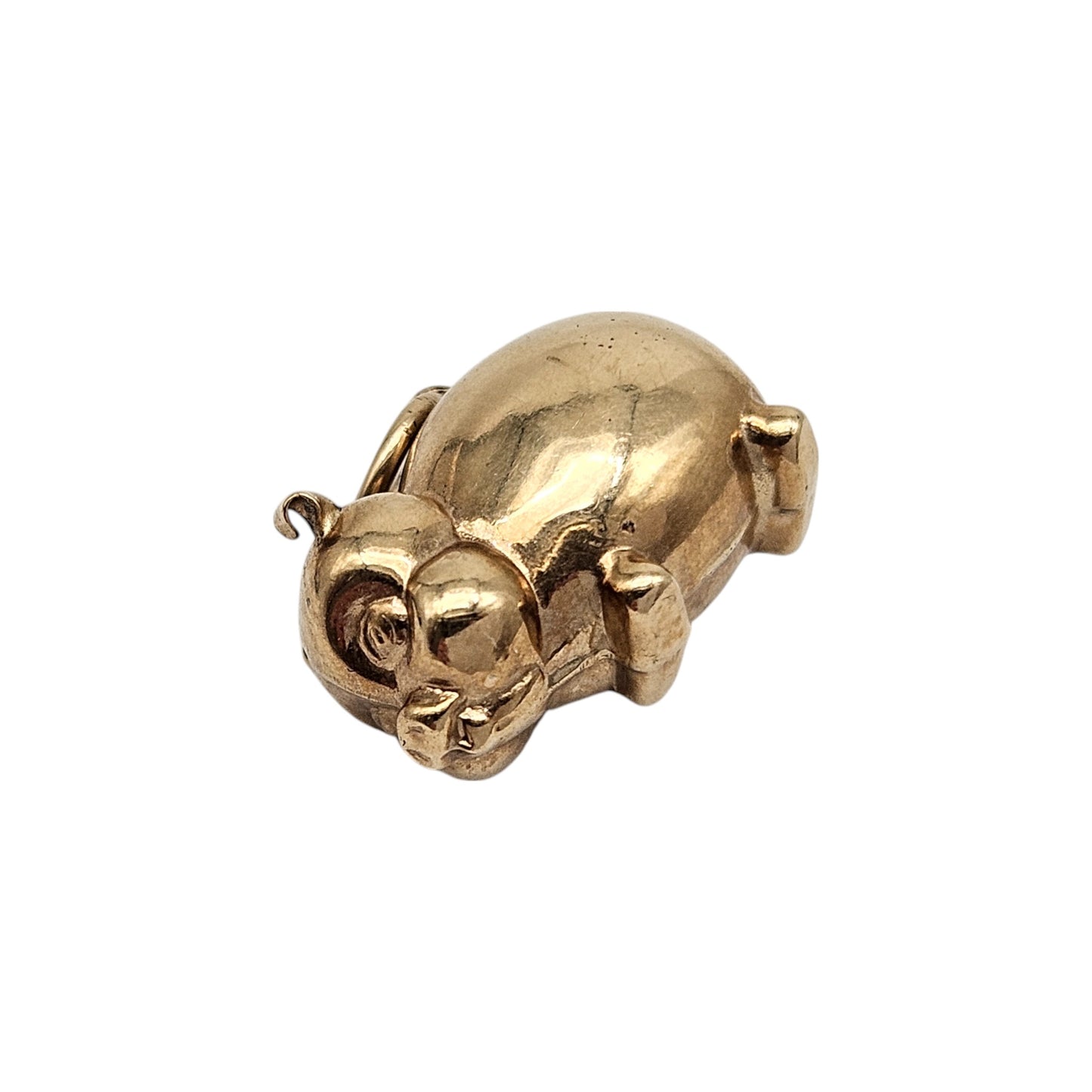 Cute 9ct 375 Yellow Gold Pig Charm 1970 L 1.7 cm 1.2 g.