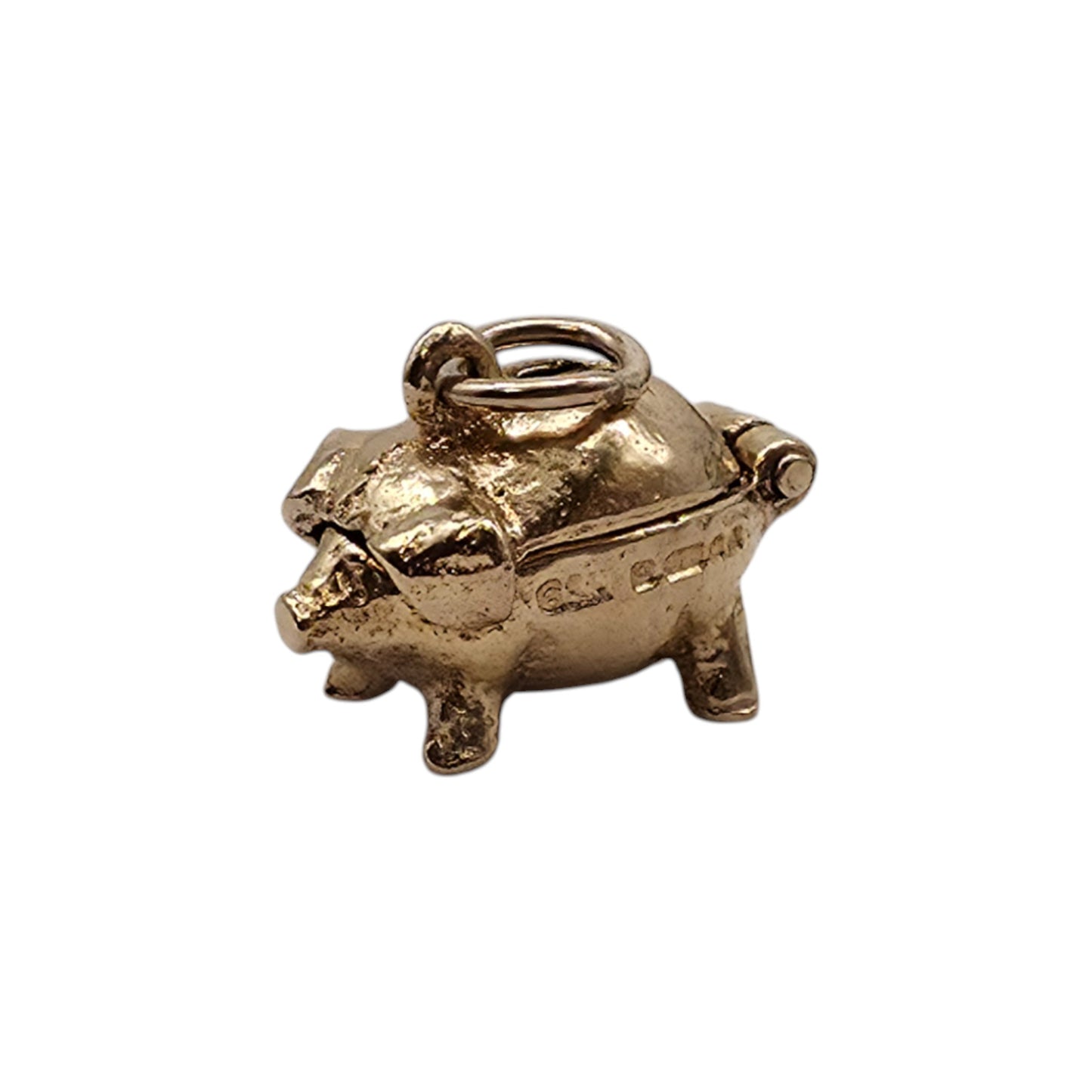 9ct 375 Yellow Gold Piggy Bank Opening Charm 1975 L 1.3 cm 2.6 g.