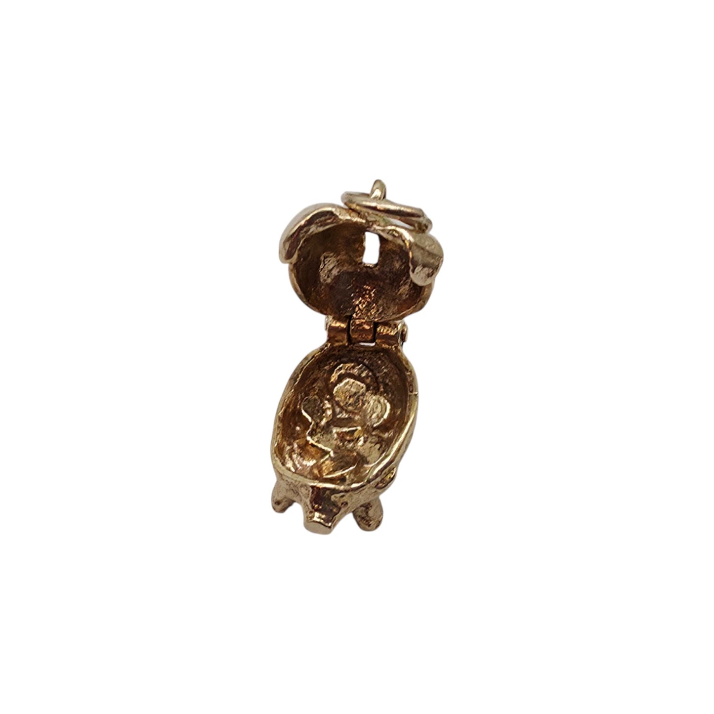 9ct 375 Yellow Gold Piggy Bank Opening Charm 1975 L 1.3 cm 2.6 g.