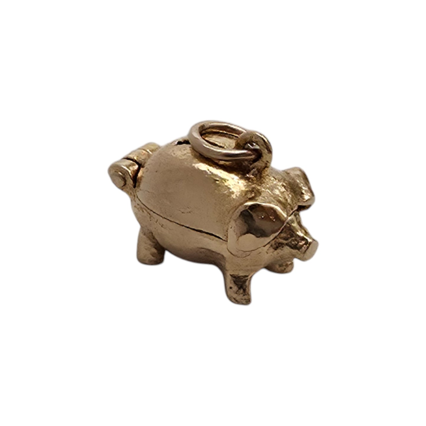 9ct 375 Yellow Gold Piggy Bank Opening Charm 1975 L 1.3 cm 2.6 g.