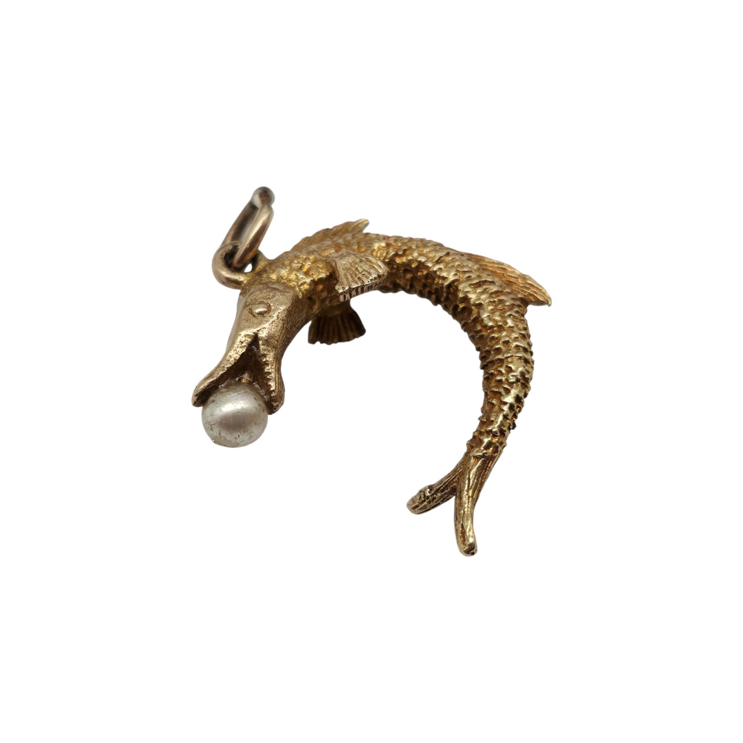 9ct 375 Yellow Gold Pike Fish Charm 1958 L 1.5 cm 2.3 g.
