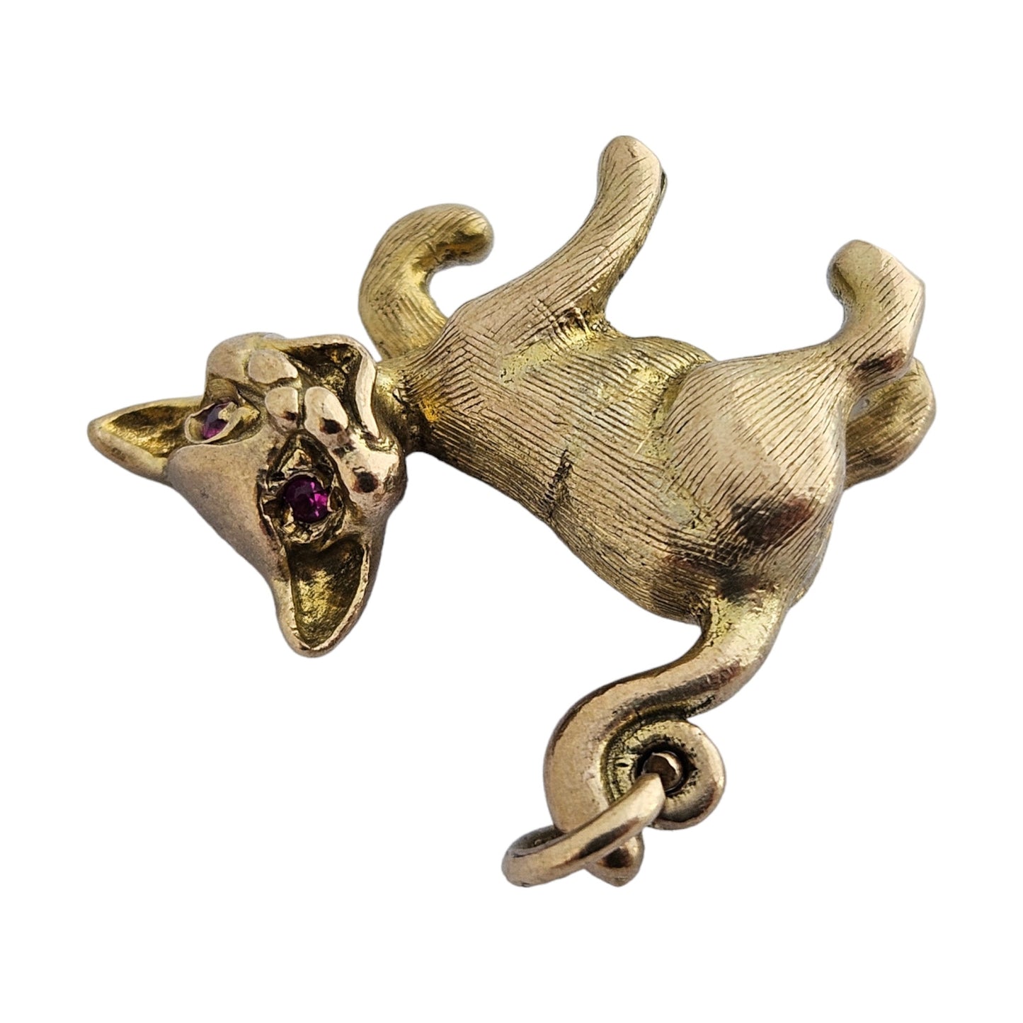 Georg Jensen 9ct 375 Yellow Gold Playful Cat with Red Eyes Charm 1963 L 2.0 cm 6.6 g