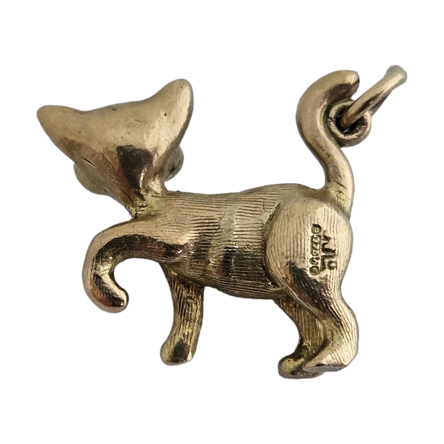 Georg Jensen 9ct 375 Yellow Gold Playful Cat with Red Eyes Charm 1963 L 2.0 cm 6.6 g